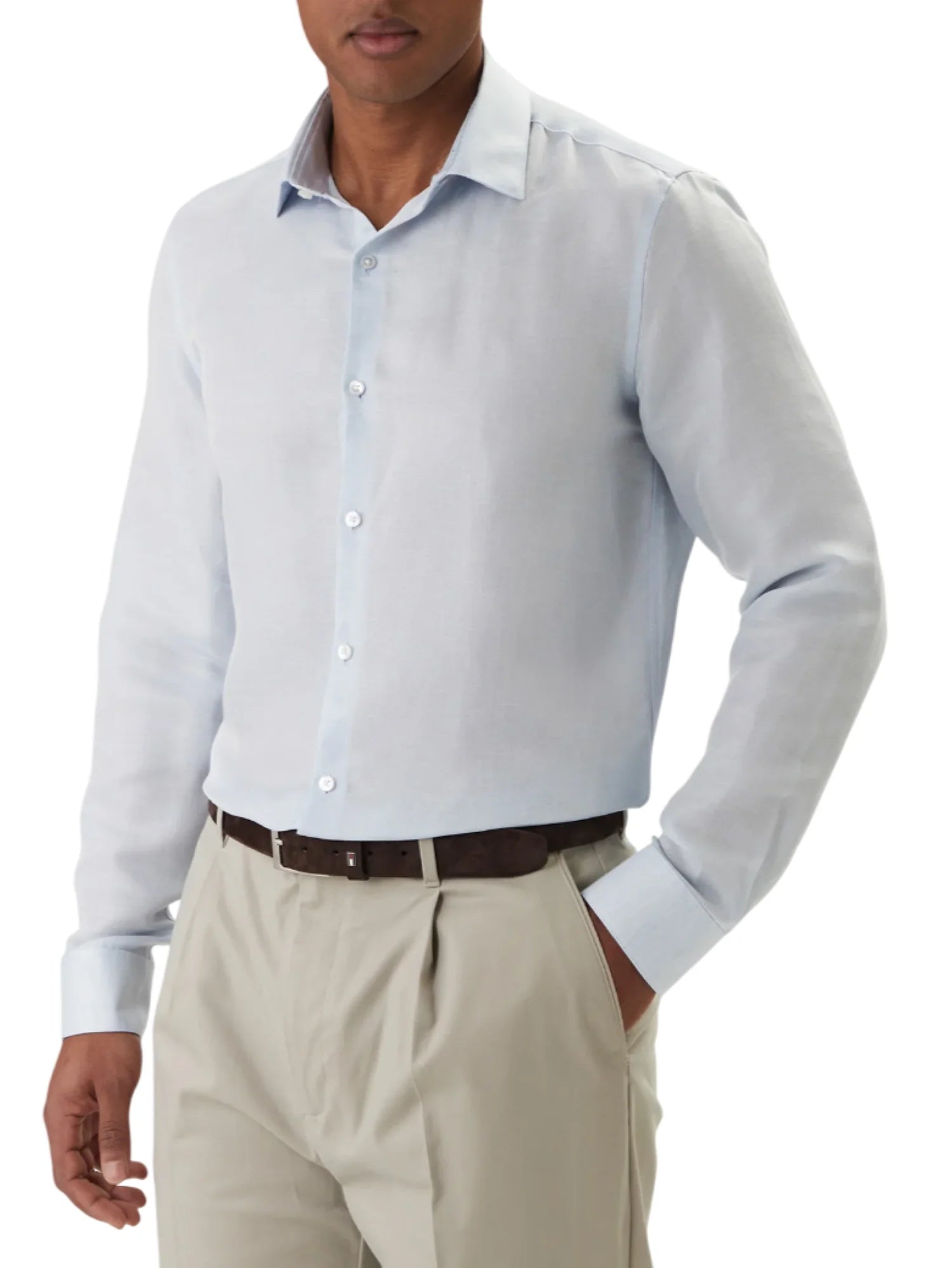 Calvin Klein camicia uomo misto lino slim fit celeste LV019EU121 7KU Calvin Klein 