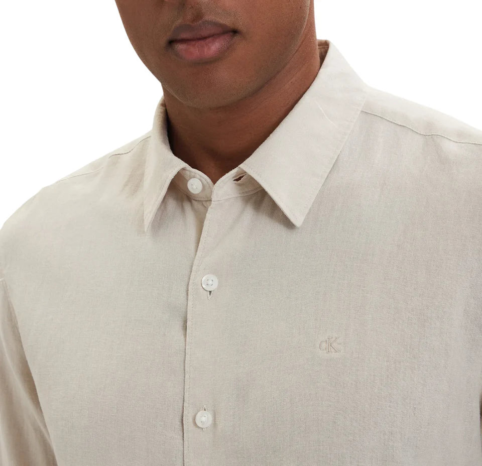 Calvin Klein camicia uomo manica lunga misto lino beige LV04LE125G 2JX Calvin Klein 