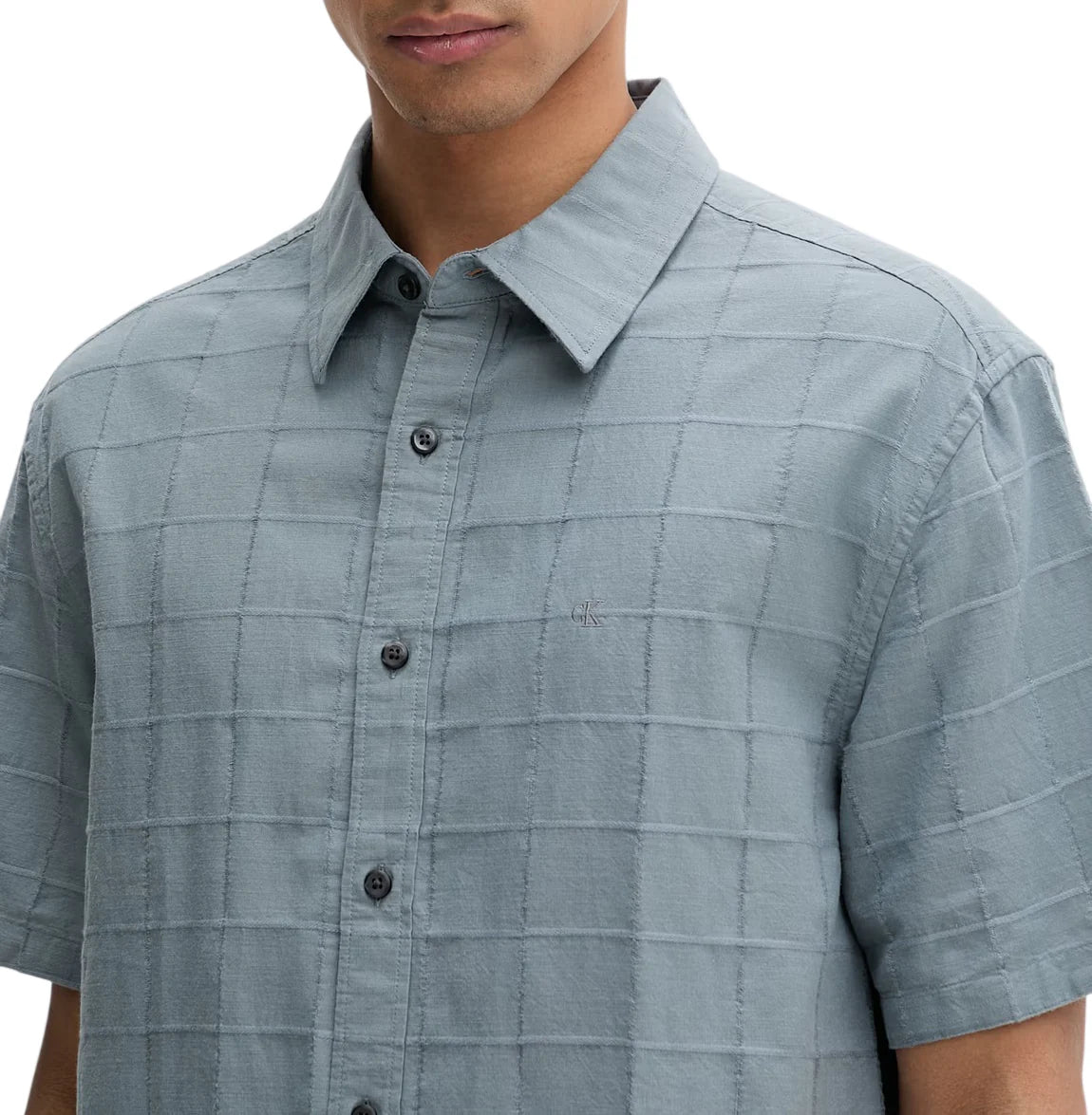 Calvin Klein camicia uomo in cotone check manica corta blu avio LV04LF115G 5K3 Calvin Klein 