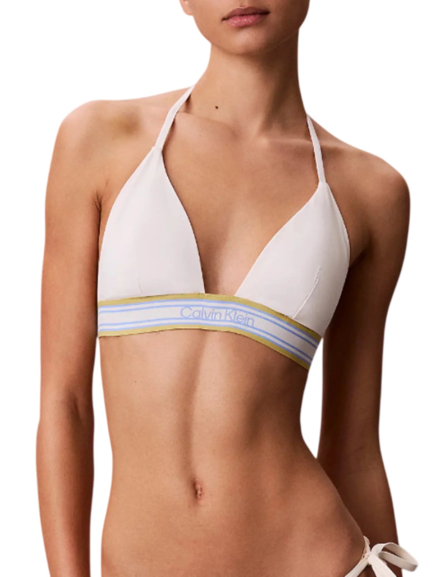 Calvin Klein top bikini triangolo con fascia logata panna LV00Q61214 YAS Calvin Klein Beachwear 