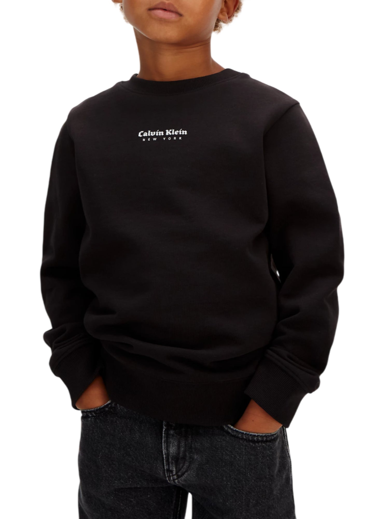 Calvin Klein Jeans felpa bambino minimal logo nero IB0IB02617 BEH Calvin Klein Jeans 