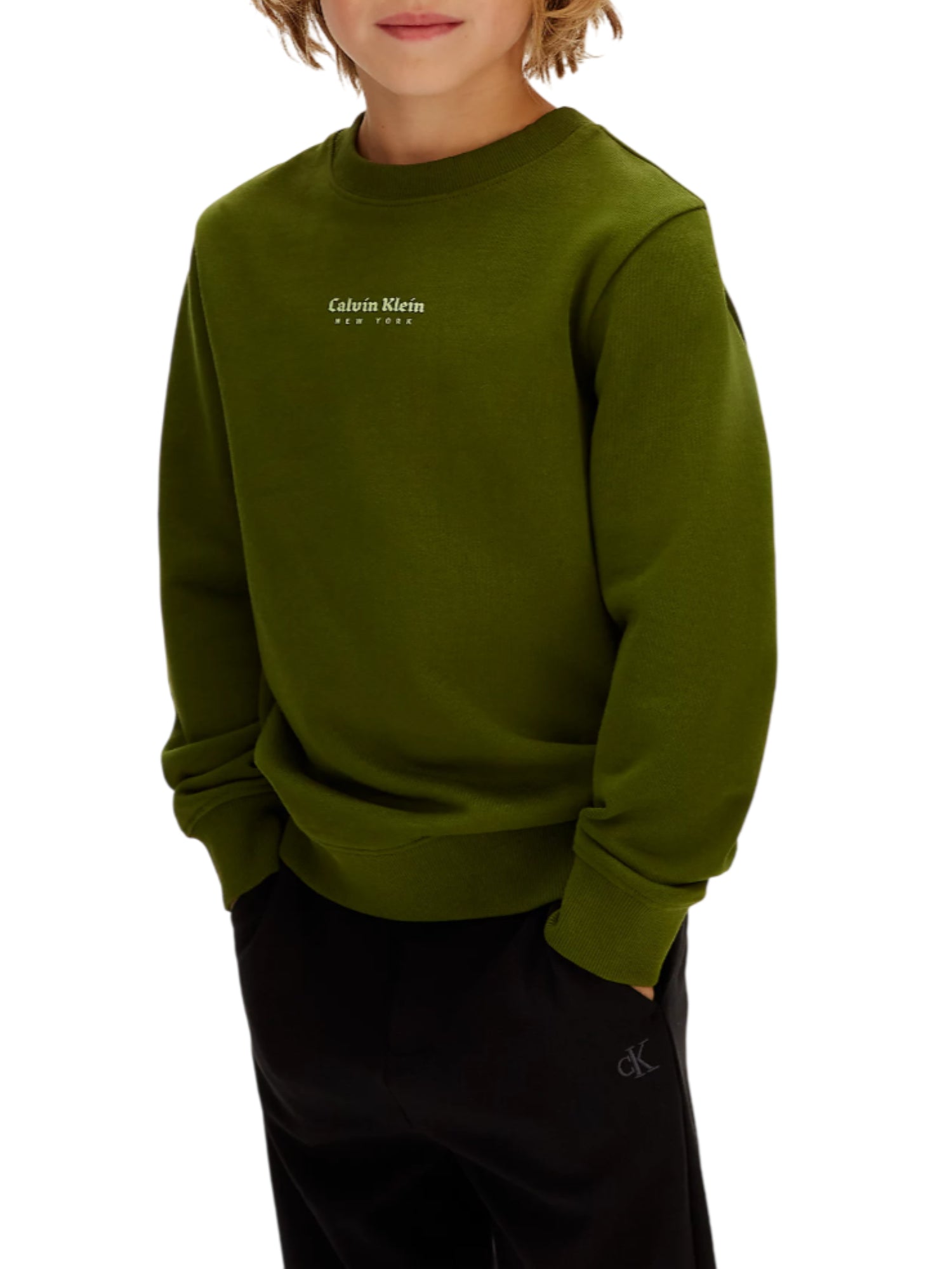 Calvin Klein Jeans felpa bambino minimal logo verde IB0IB02617 LTQ Calvin Klein Jeans 