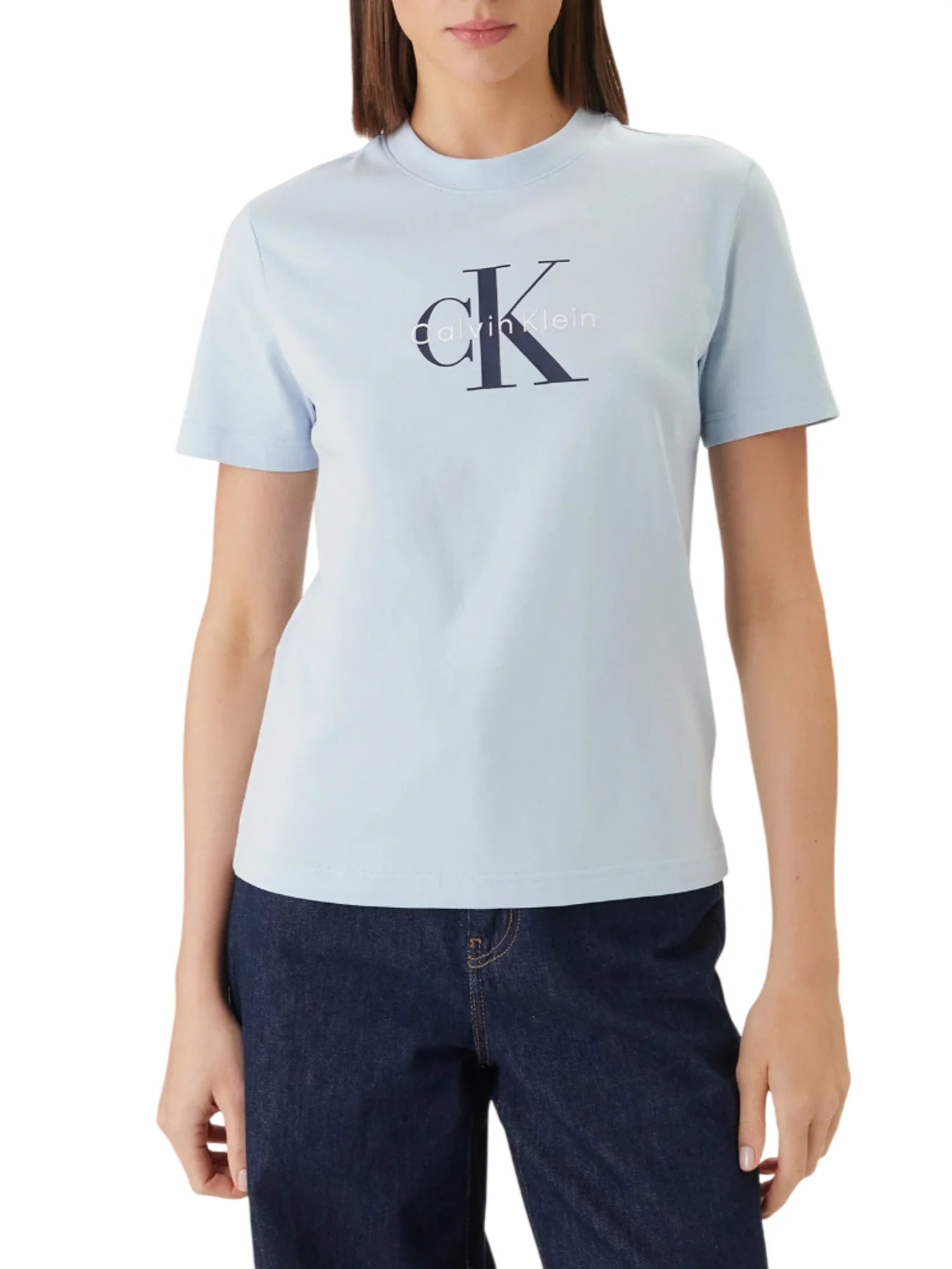 Calvin Klein Jeans T-shirt manica corta donna con logo celeste LV047B865G C1O Calvin Klein Jeans 