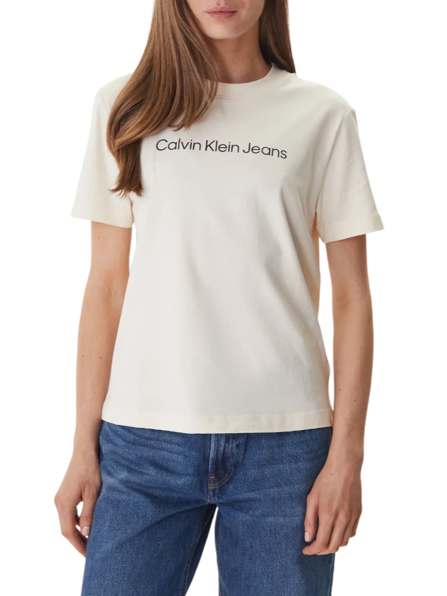 Calvin Klein Jeans T-shirt donna manica corta con logo panna LV047C912G F7J Calvin Klein Jeans 