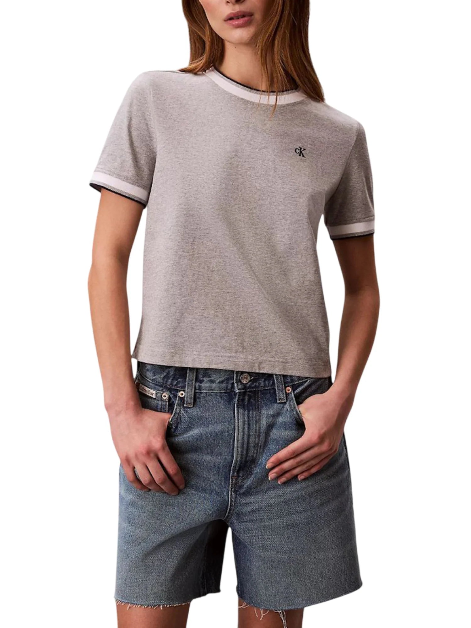 Calvin Klein Jeans T-shirt manica corta con profili in contrasto grigio melange LV047F226G P79 Calvin Klein Jeans 
