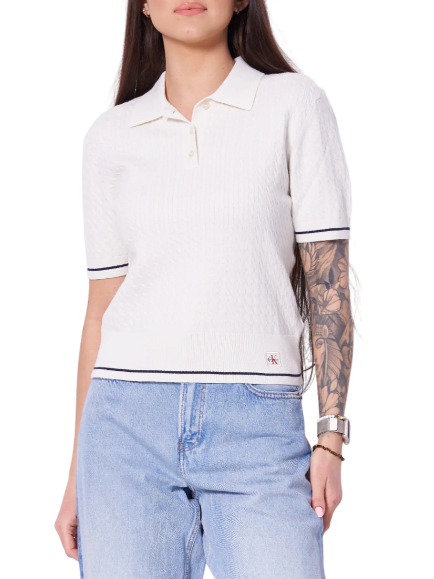 Calvin Klein Jeans polo in maglia a trecce donna panna LV047F320G YAS Calvin Klein Jeans 