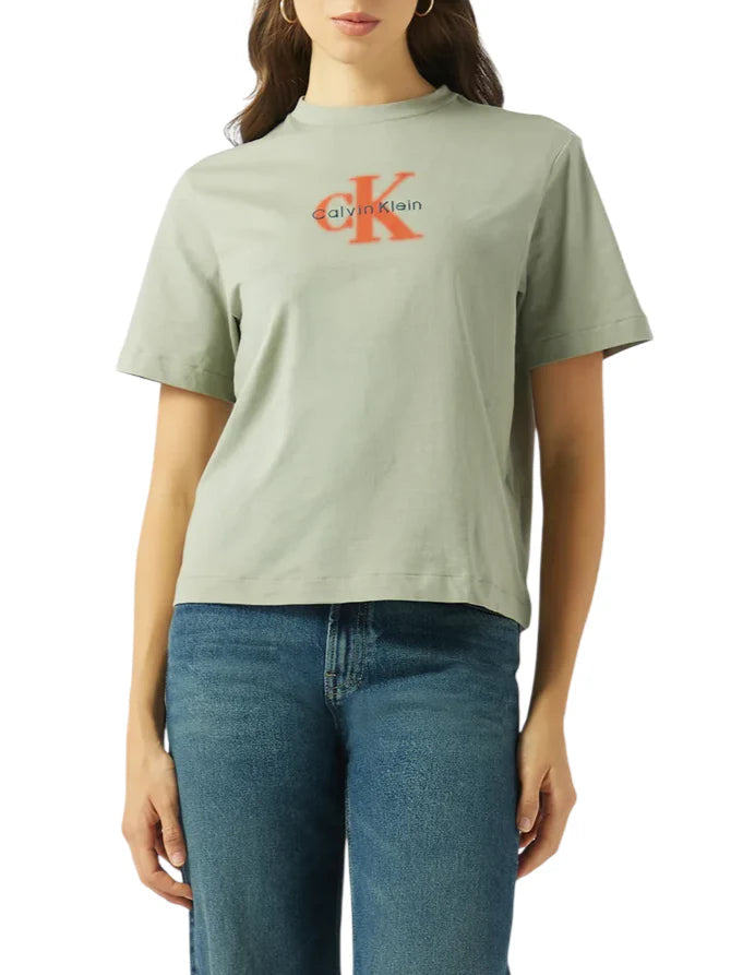 Calvin Klein T-shirt donna manica corta in cotone verde salvia LV047F800G PEZ Calvin Klein Jeans 