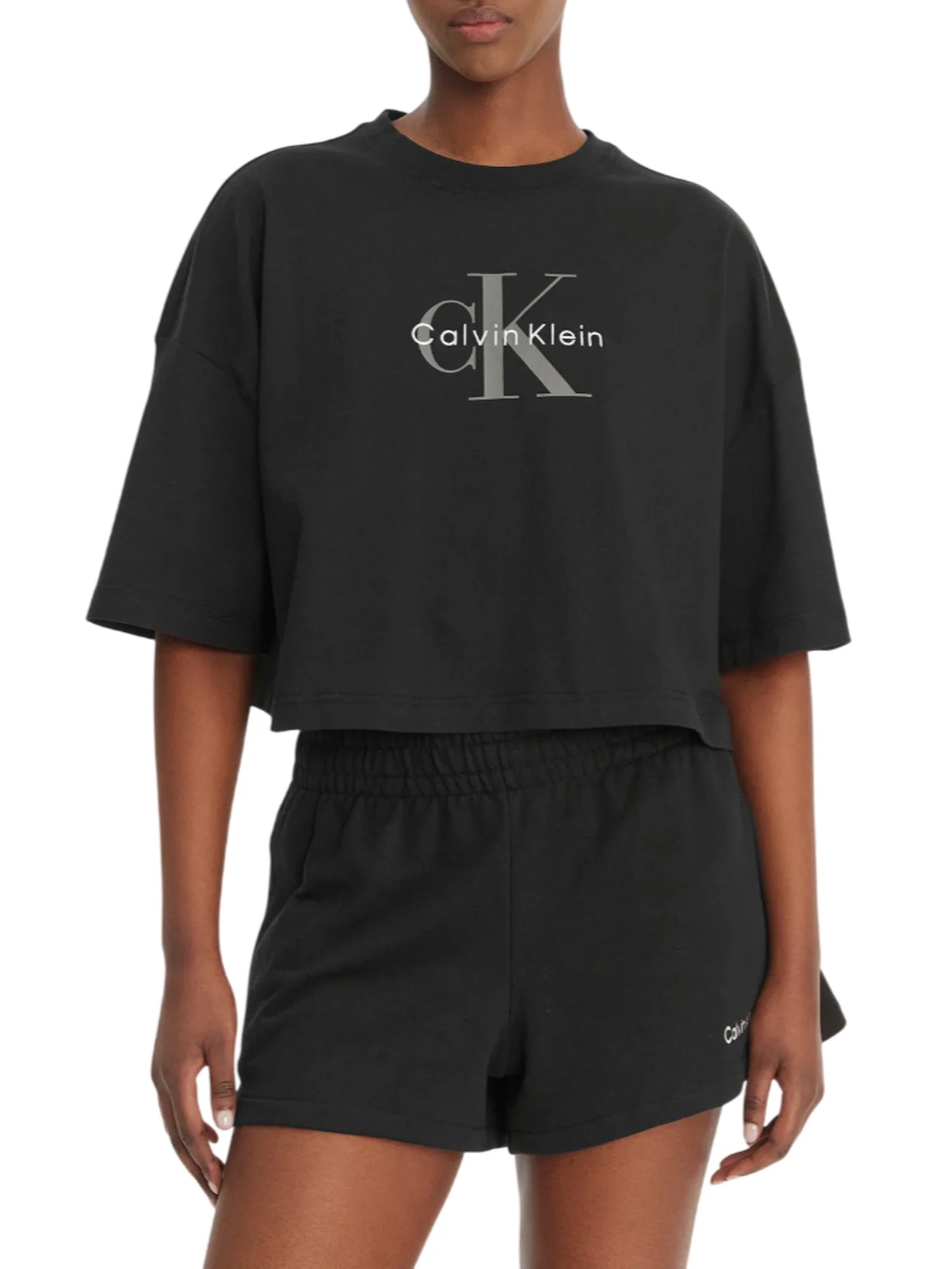 Calvin Klein Jeans T-shirt crop manica corta con logo nero LV047F828G UB1 Calvin Klein Jeans 