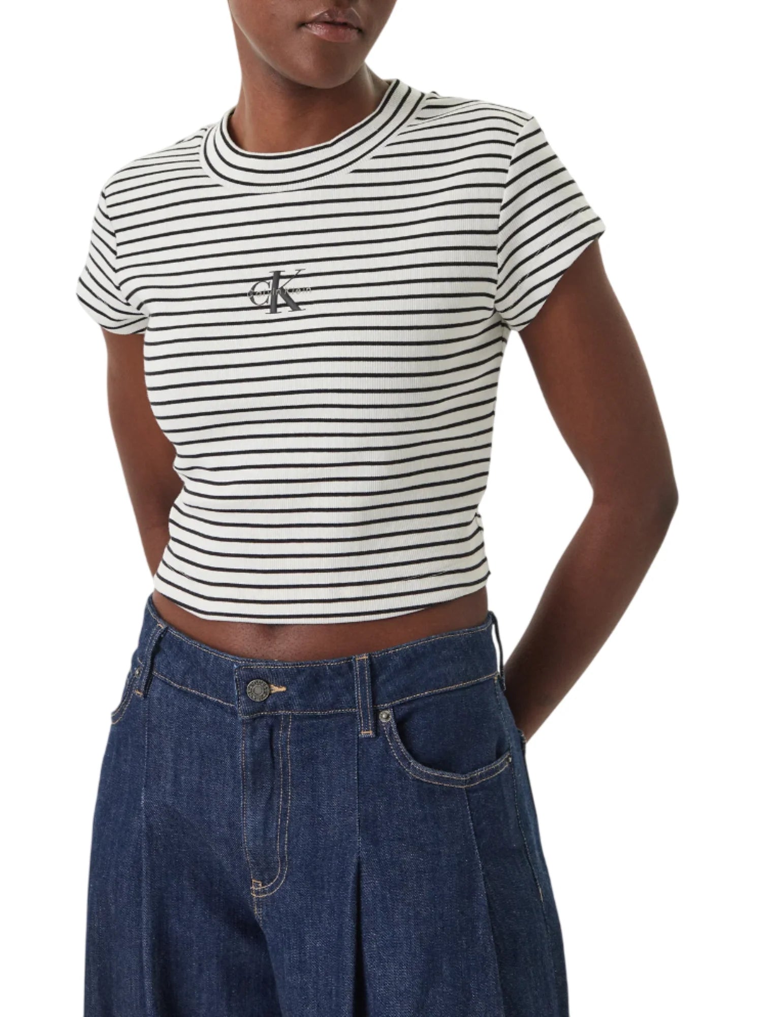 Calvin Klein Jeans T-shirt crop donna a righe panna nero LV047F833G XDY Calvin Klein Jeans 