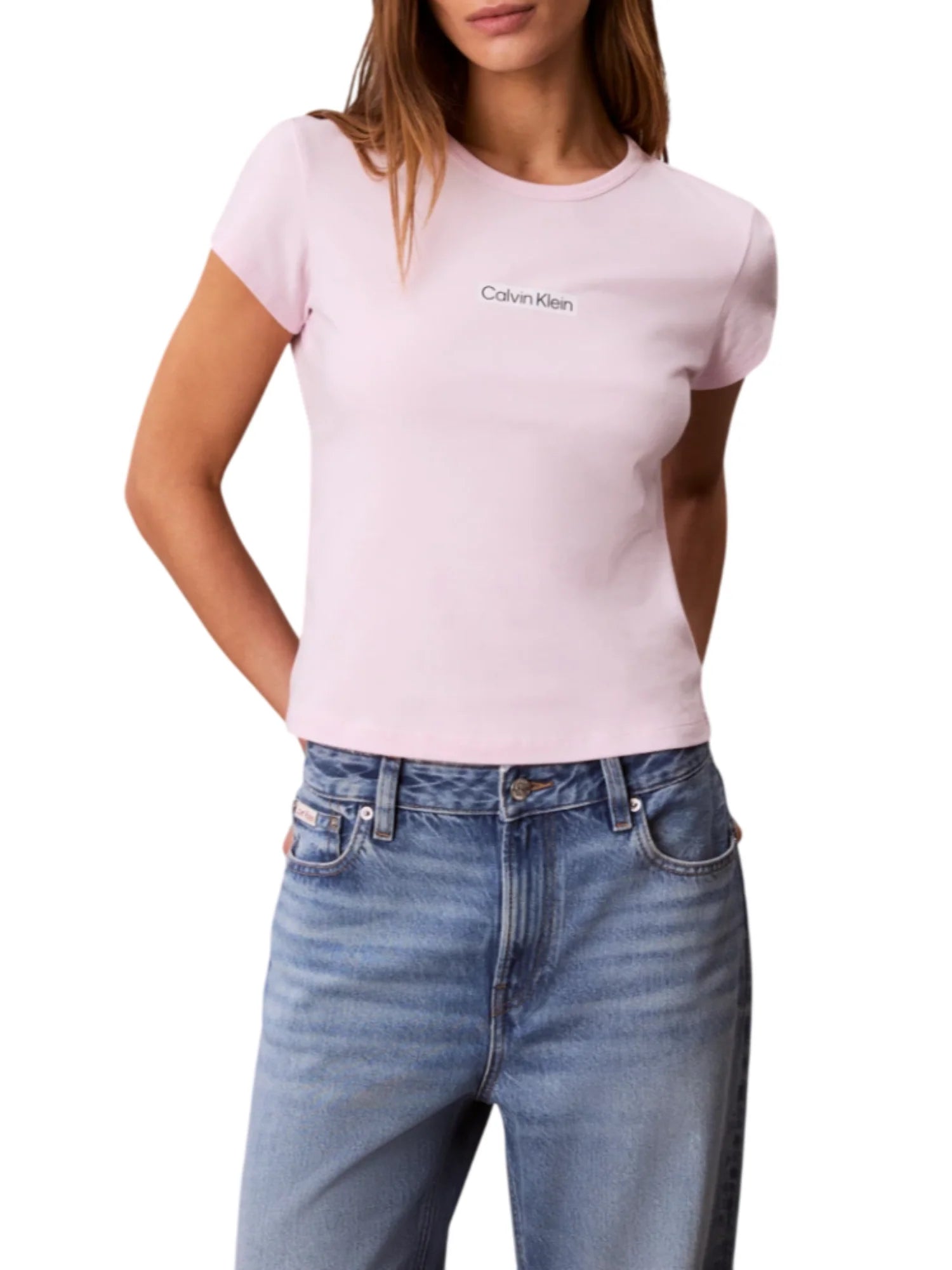 Calvin Klein Jeans T-shirt manica corta donna con logo rosa LV047F842G 8Z6 Calvin Klein Jeans 