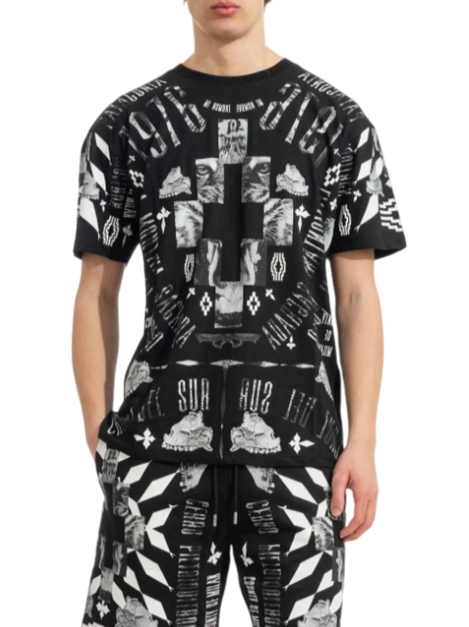 County of Milan T-shirt uomo manica corta con stampe tigre nero CMMATH036 110 COUNTY OF MILAN 