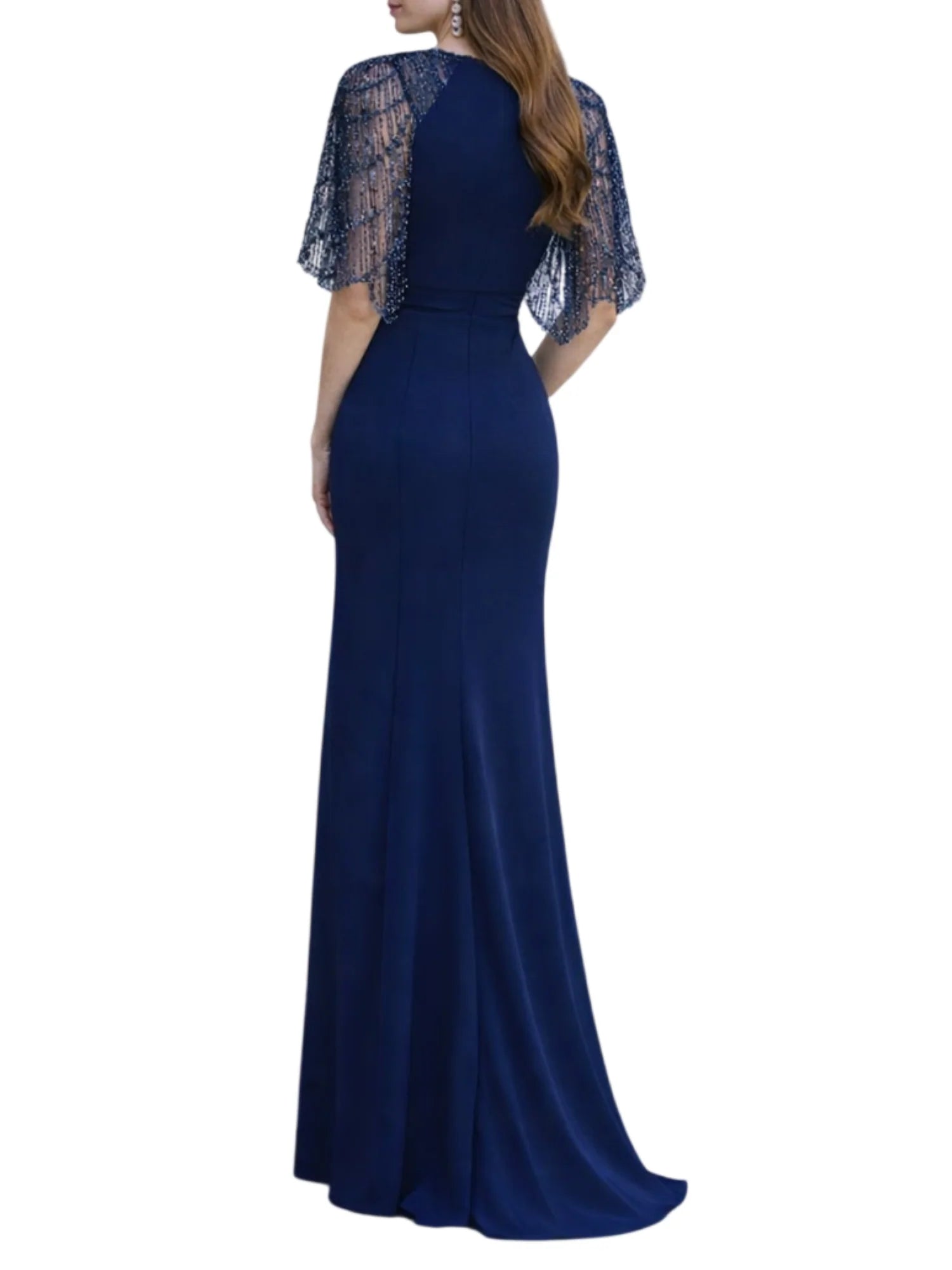 Marfil abito cerimonia con maniche gioiello blu 1G126CRL0P 615-MARINO COUTURE CLUB 