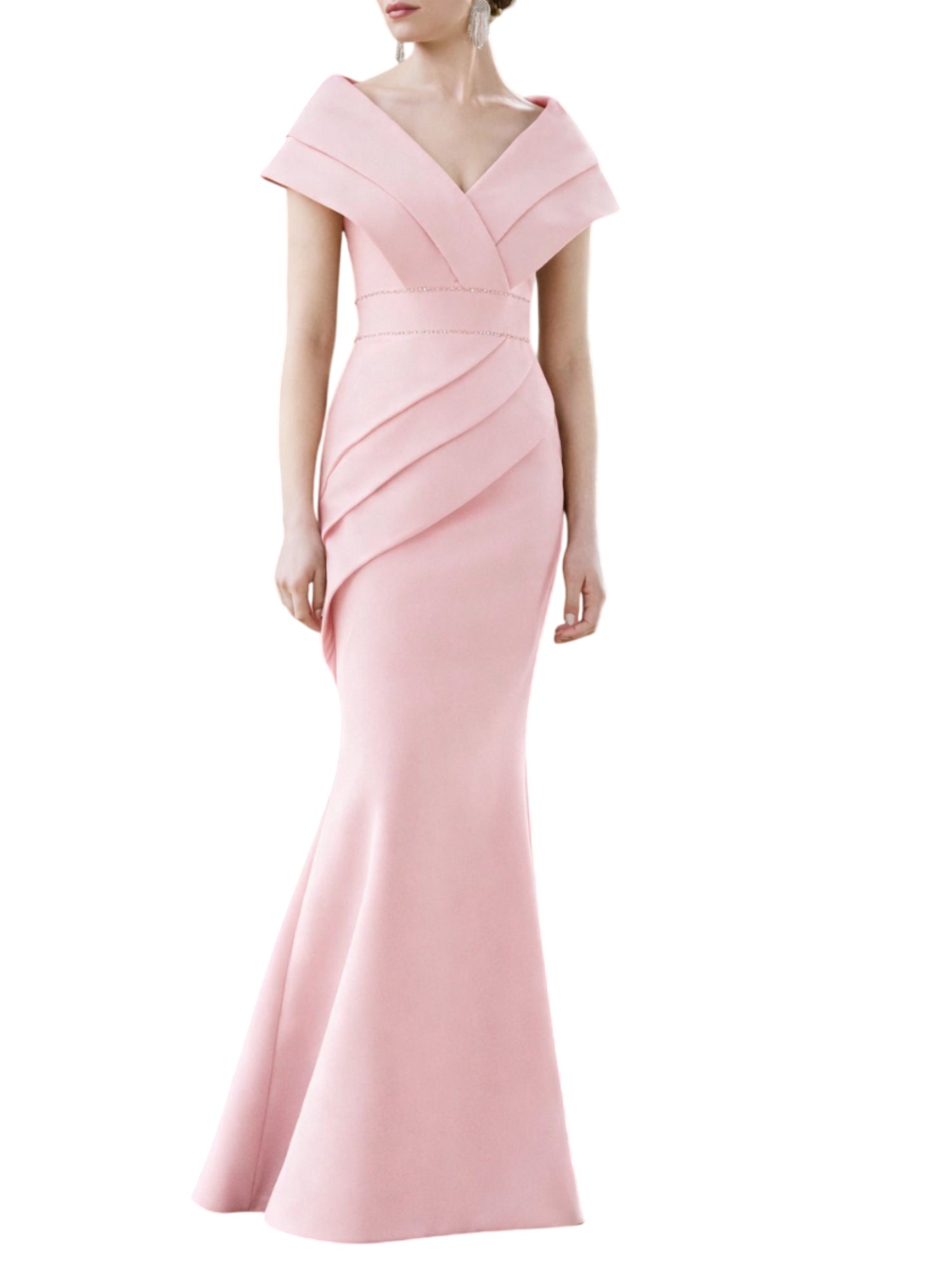 Couture Club abito da cerimonia con scollo a portafoglio rosa 1G210CRP0P 480-ROSA PALO COUTURE CLUB 