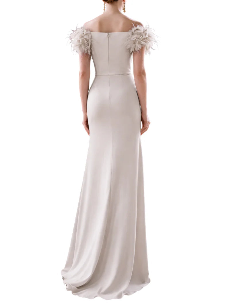 Couture Club abito cerimonia scollo omerale con pinces argento 1G217CRSL0 005-PLATA COUTURE CLUB 