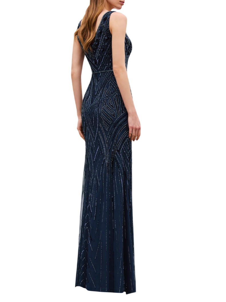 Couture Club abito con ricami gioiello e mantella blu 1G2G7PED00 615-MARINO COUTURE CLUB 
