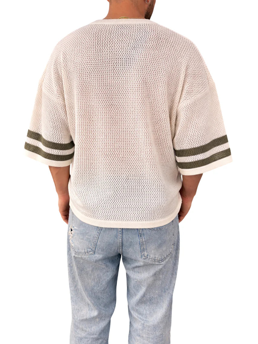Disclaimer maglia traforata uomo con logo beige 55494 SABBIA DISCLAIMER 
