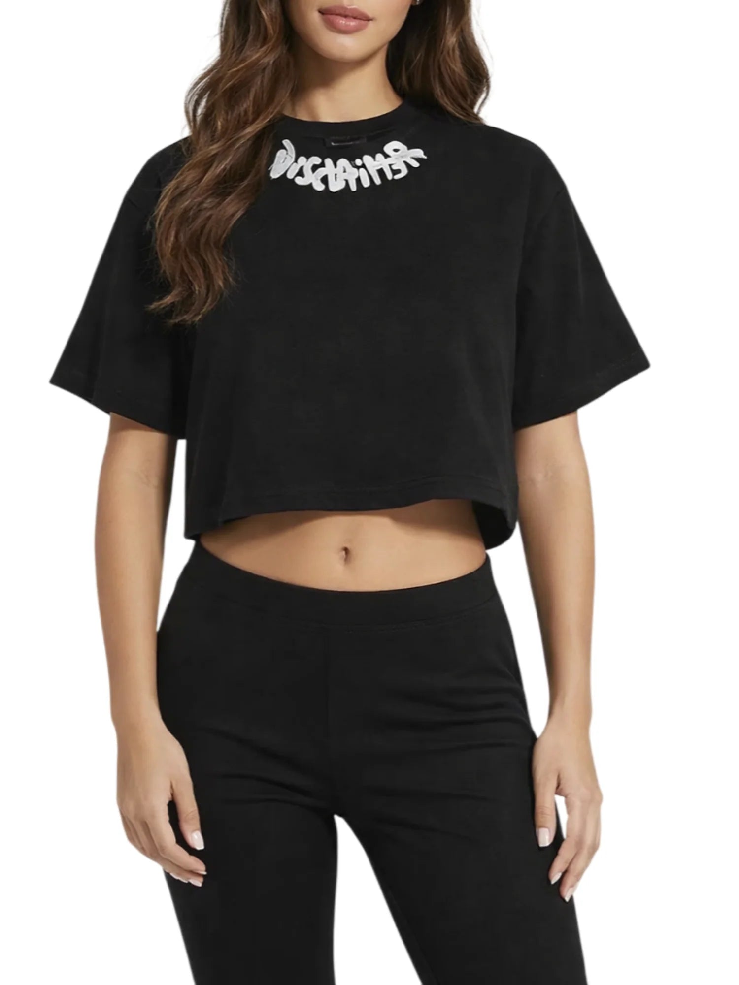 Disclaimer T-shirt crop donna con logo laminato nero 55594 NERO-ST.ARGENTO DISCLAIMER 