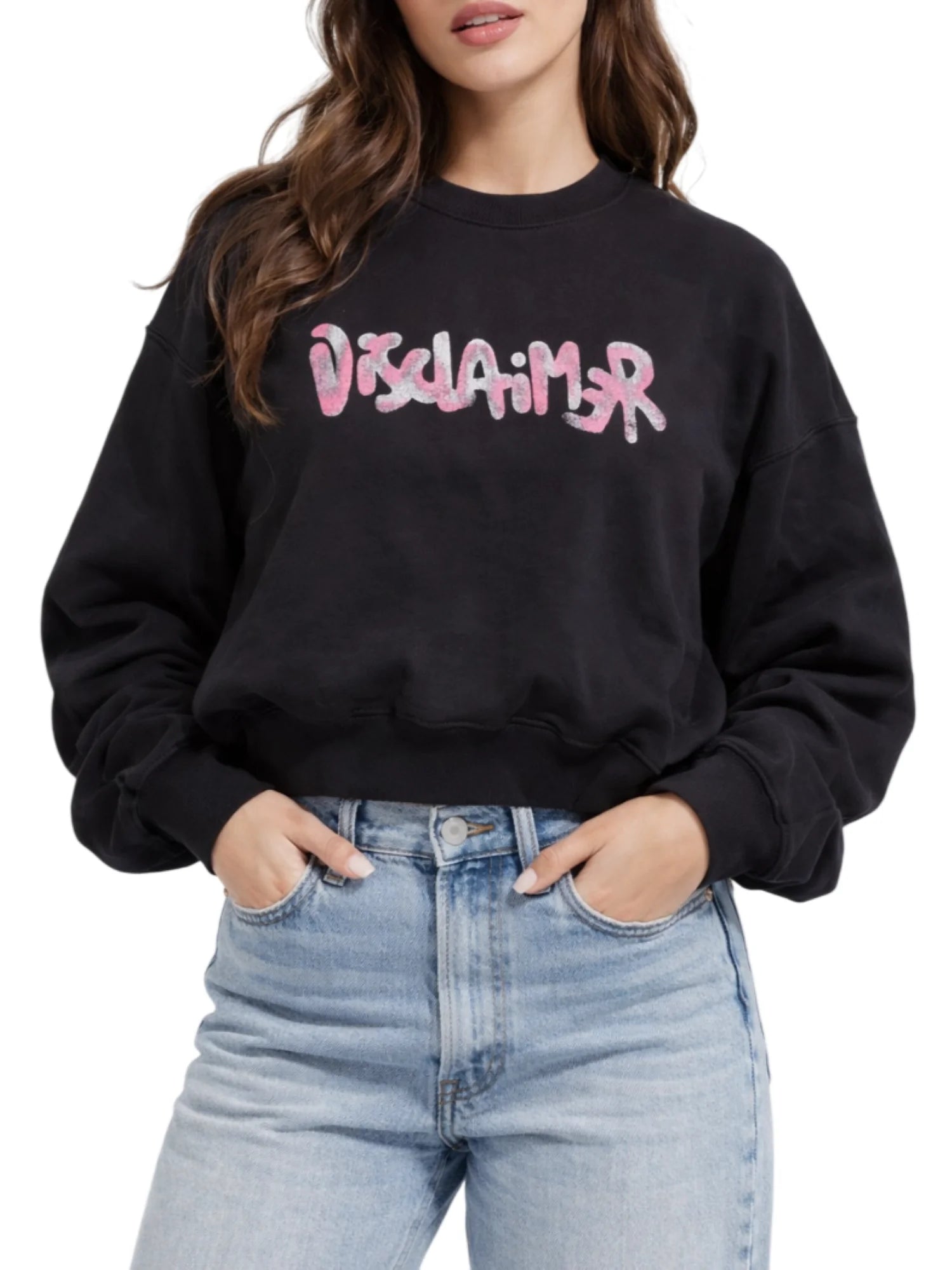 Disclaimer felpa donna con logo glitter nero 55602 NERO DISCLAIMER 