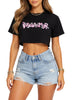 Disclaimer T-shirt crop con logo glitter nero