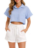 Disclaimer camicia crop gessata donna celeste