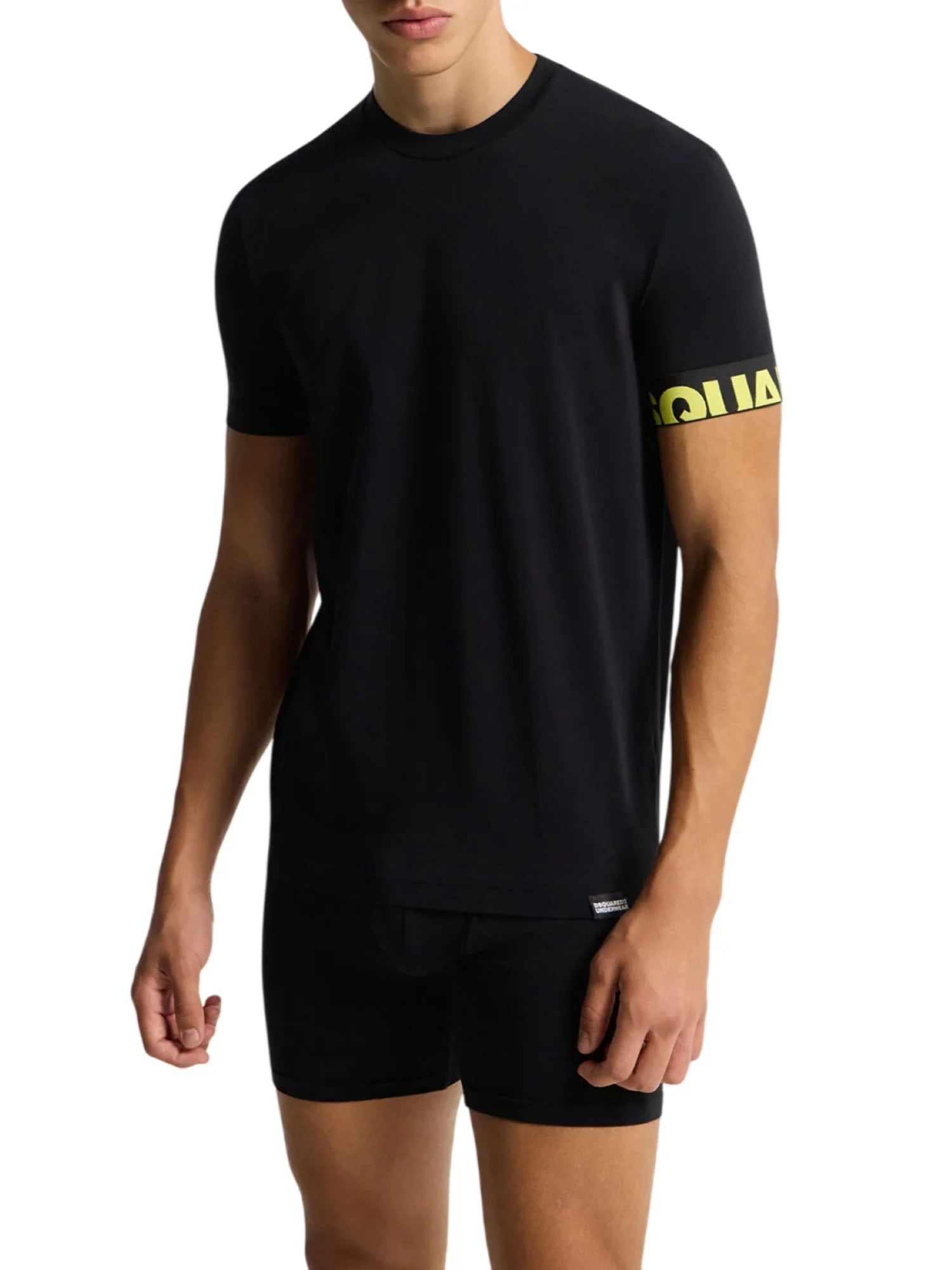 Dsquared2 T-shirt uomo manica corta con fascia logata nero giallo D9M3S6190 014 DSQUARED2 