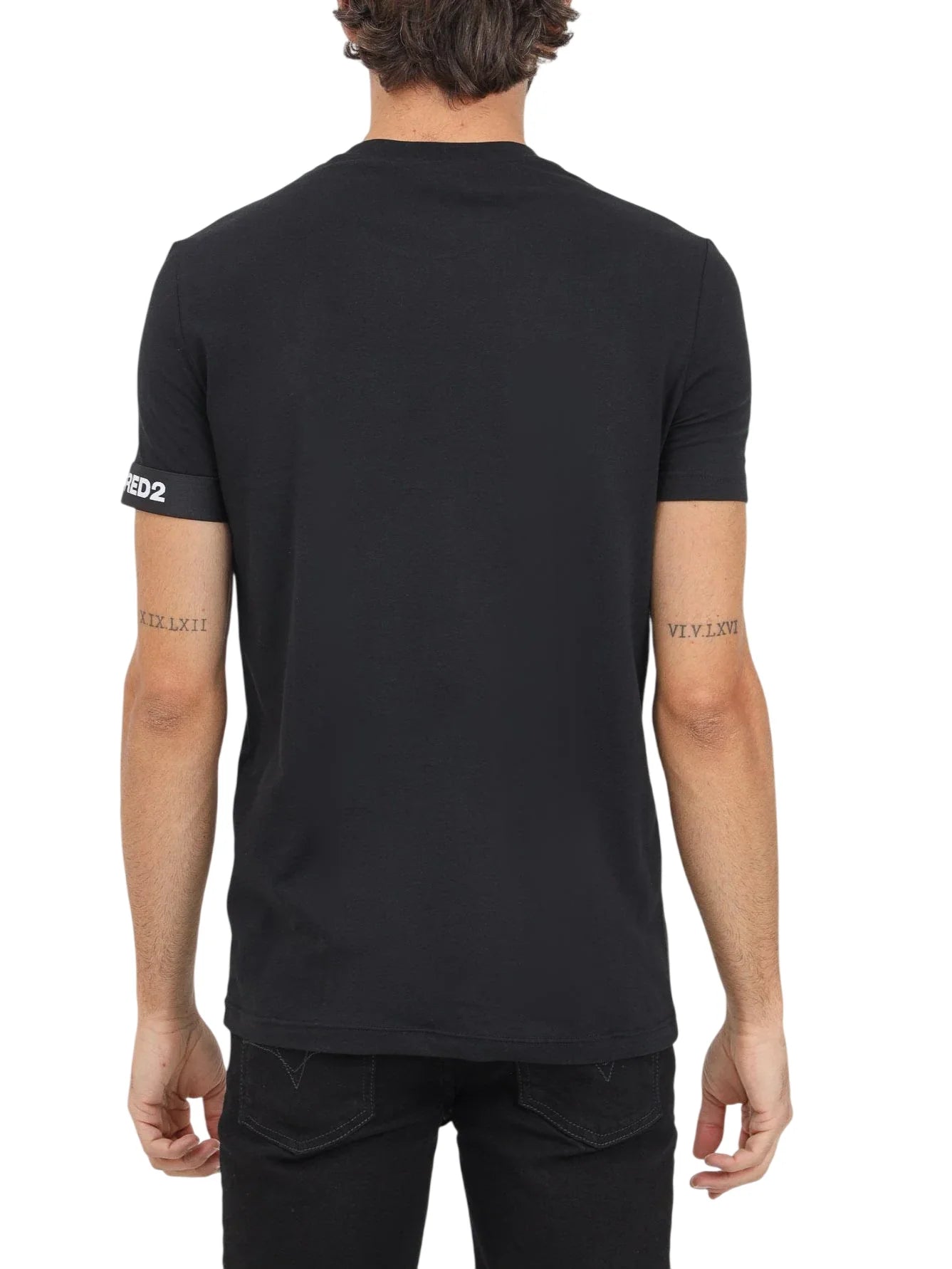 Dsquared2 T-shirt uomo manica corta con fascia logata nero bianco D9M3S6210 001 DSQUARED2 