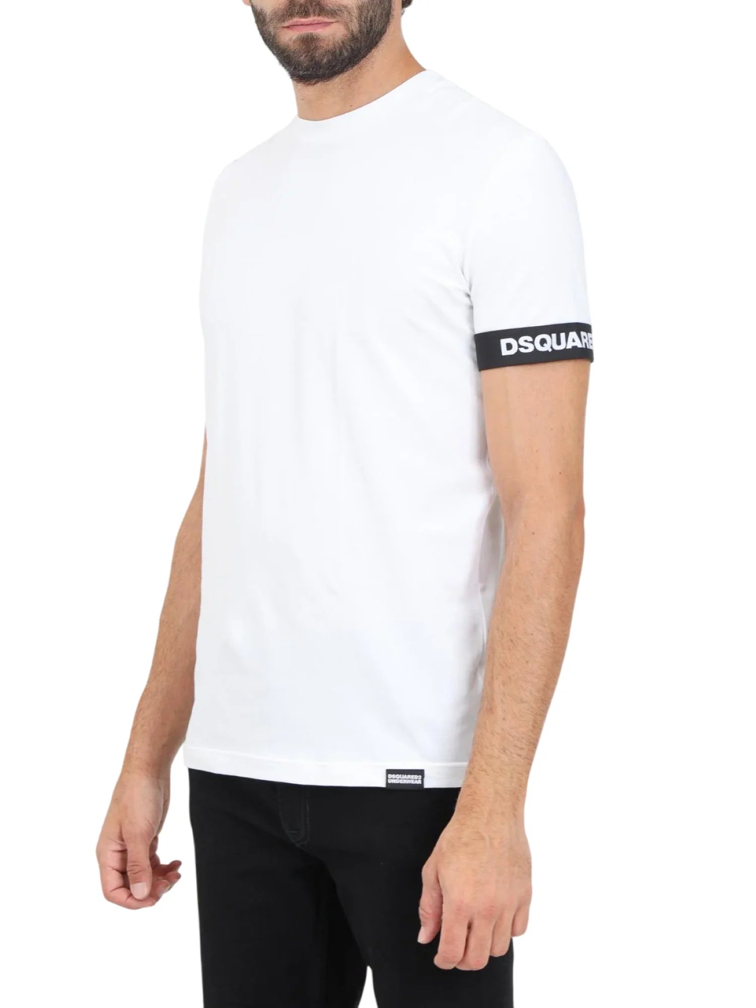 Dsquared2 T-shirt uomo manica corta con fascia logata bianco nero D9M3S6210 100 DSQUARED2 