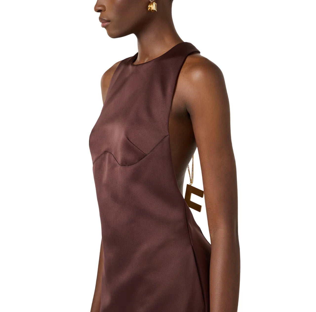 Elisabetta Franchi abito corto con schiena scoperta marrone AB87162 644 ELISABETTA FRANCHI 