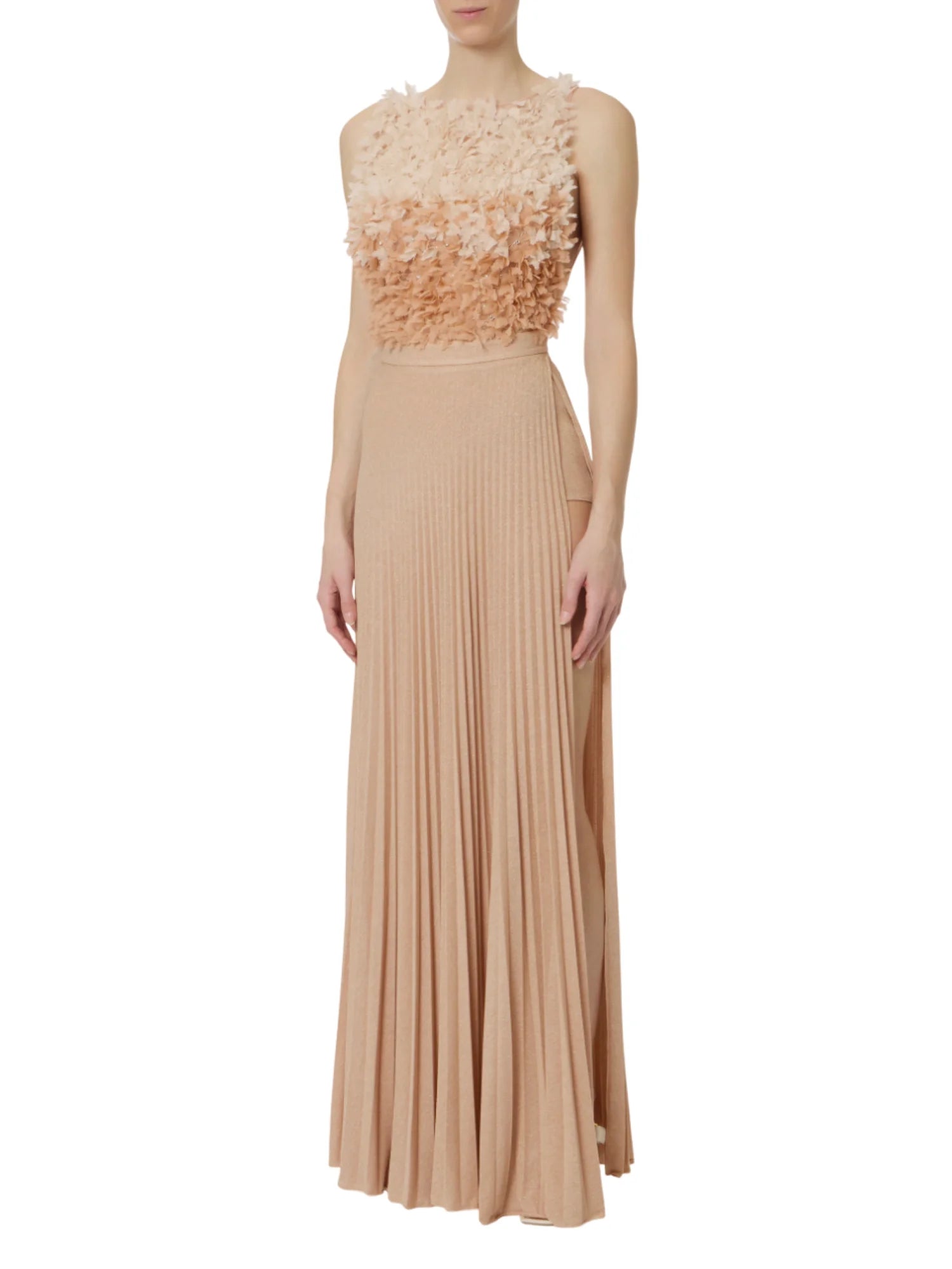 Elisabetta Franchi abito lungo plissè Red Carpet con petali rosa ABR4462 X81 ELISABETTA FRANCHI 