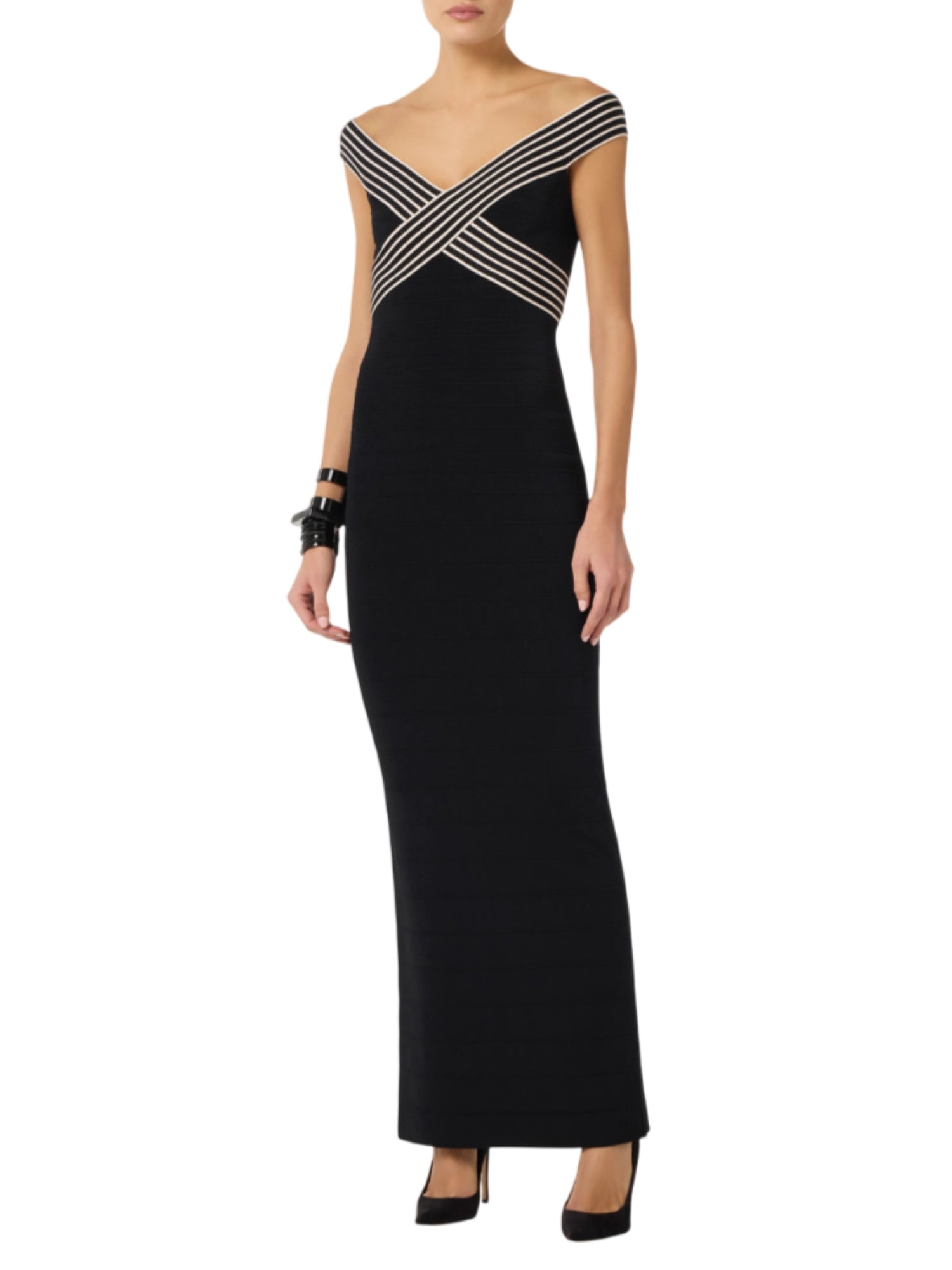 Elisabetta Franchi abito lungo in maglia nero panna AM75S61 685 ELISABETTA FRANCHI 