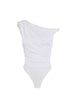 Elisabetta Franchi body monospalla in jersey drappeggiato bianco