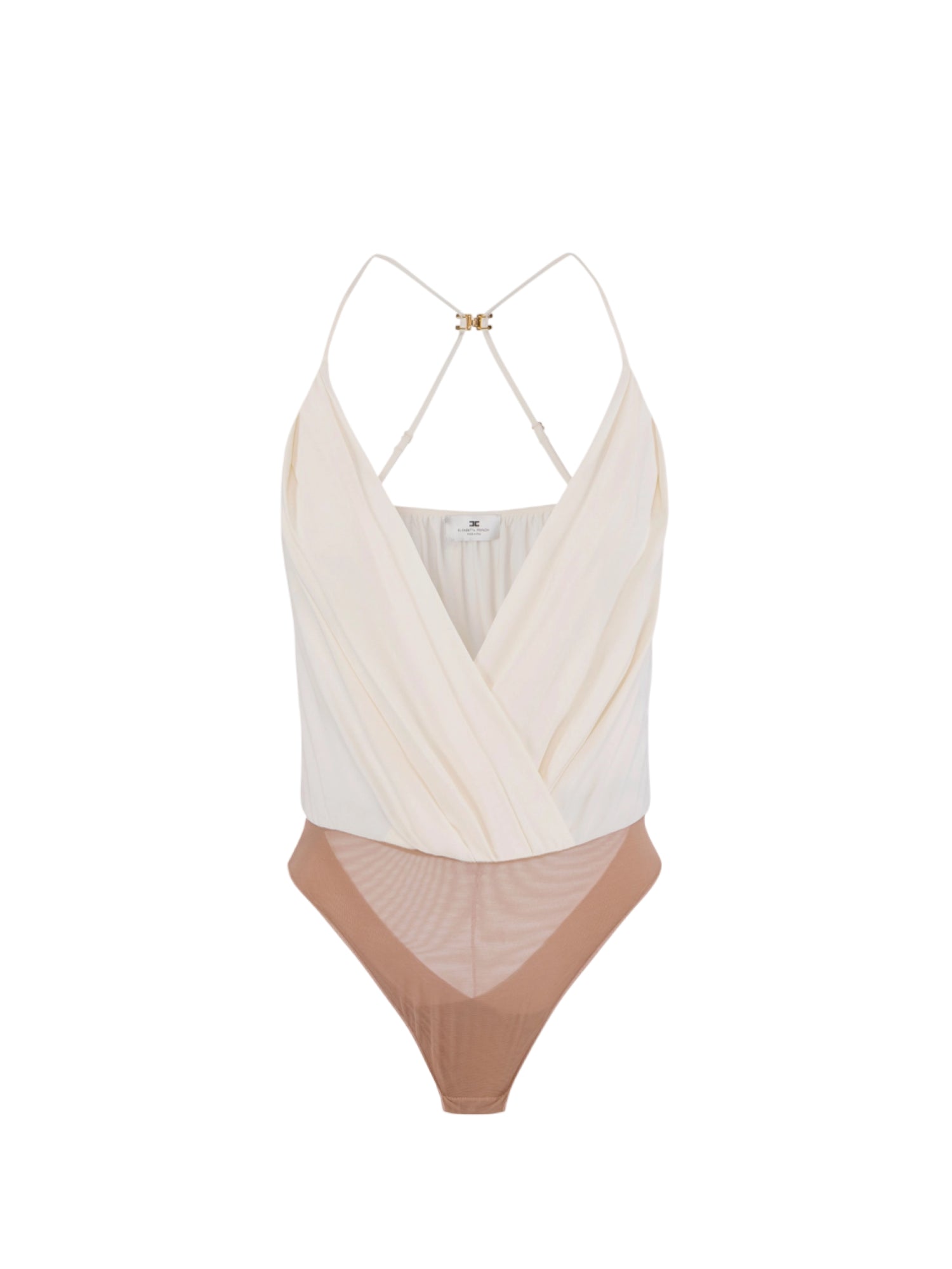 Elisabetta Franchi body in georgette con dettaglio logato panna BO01461 193 ELISABETTA FRANCHI 