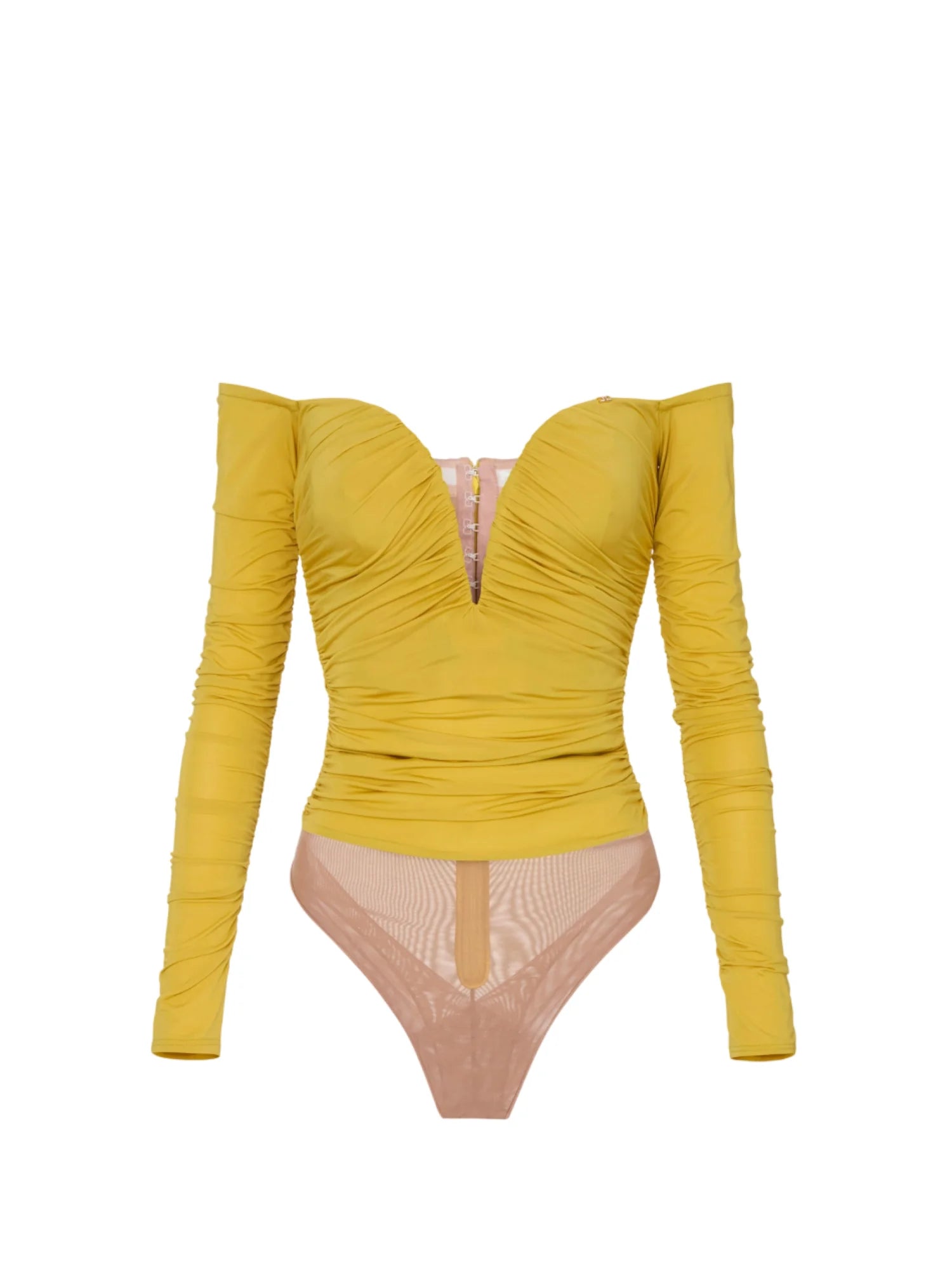 Elisabetta Franchi body in jersey con drappeggi giallo BO01561 EV4 ELISABETTA FRANCHI 