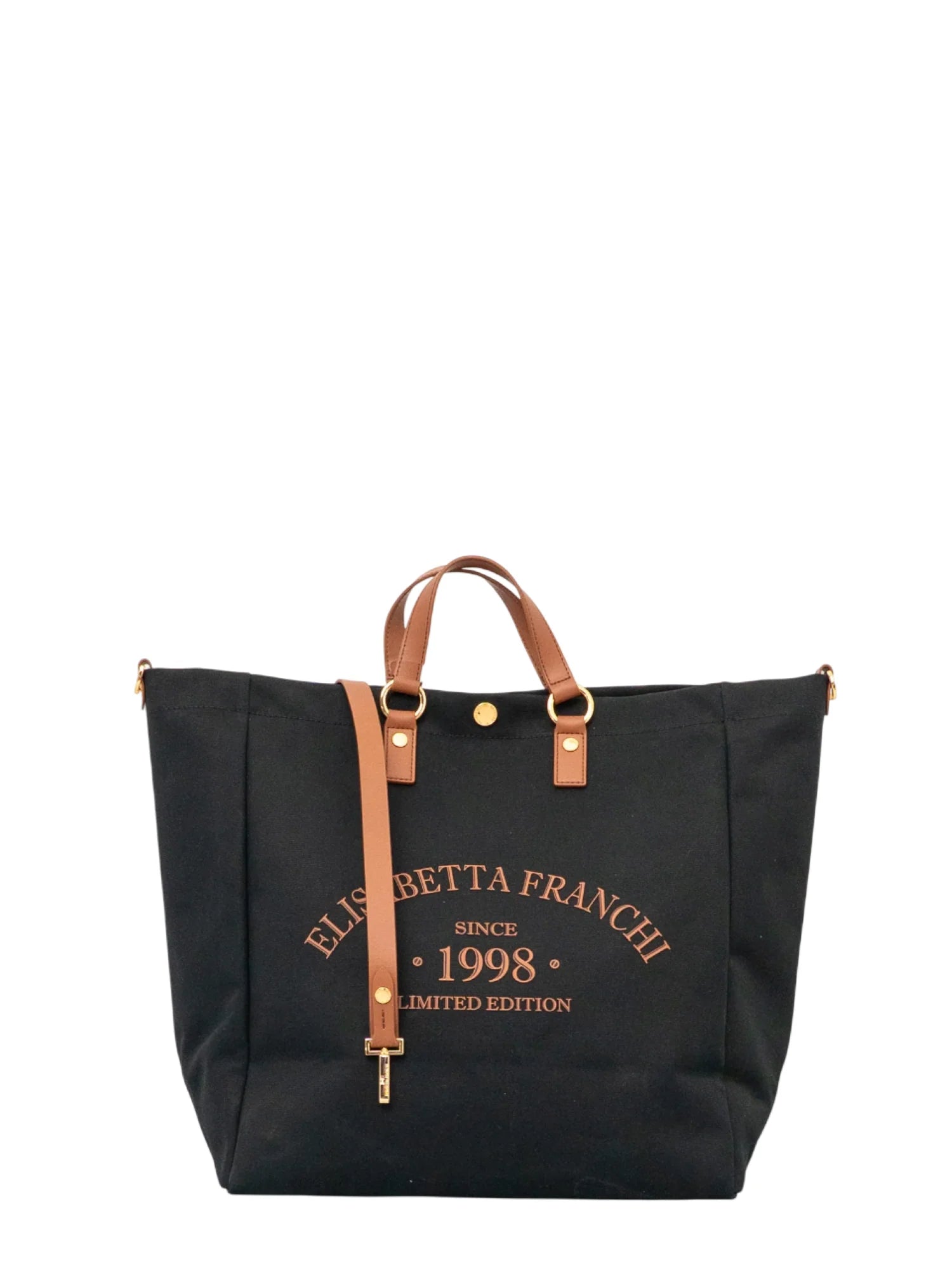 Elisabetta Franchi borsa shopper stampa logo con tracolla nero cuoio BS14A62 B58 ELISABETTA FRANCHI 