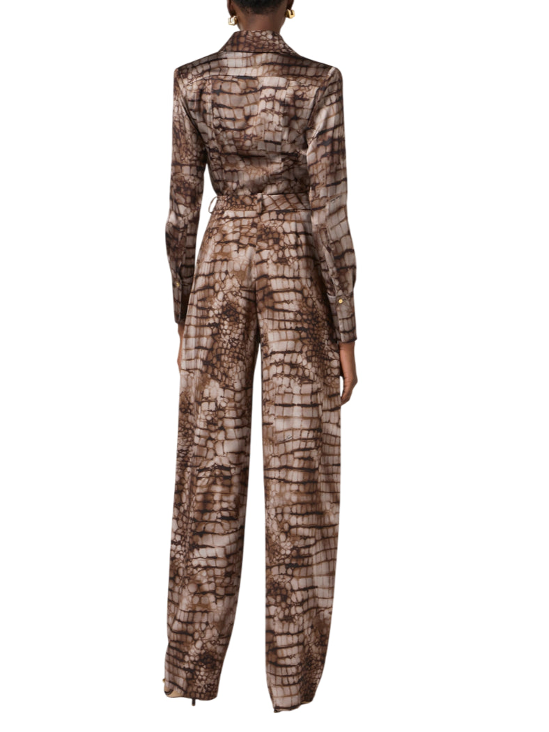 Elisabetta Franchi camicia in raso stampa alligatore marrone CA13161 644 ELISABETTA FRANCHI 