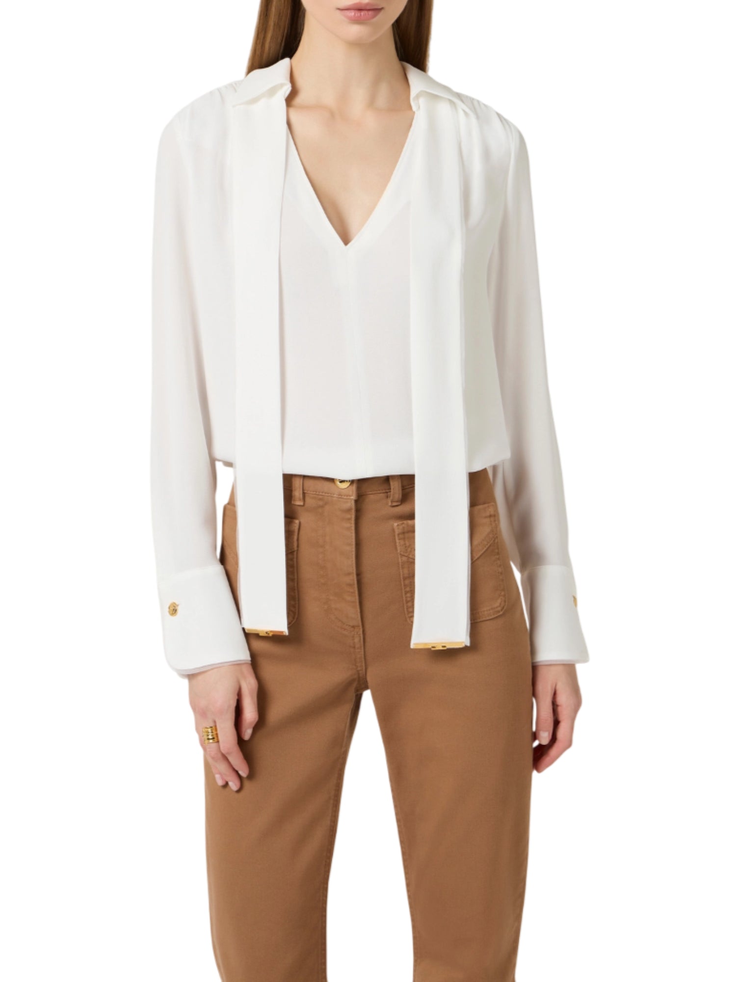 Elisabetta Franchi camicia con fusciacca in georgette bianco CA14661 360 ELISABETTA FRANCHI 