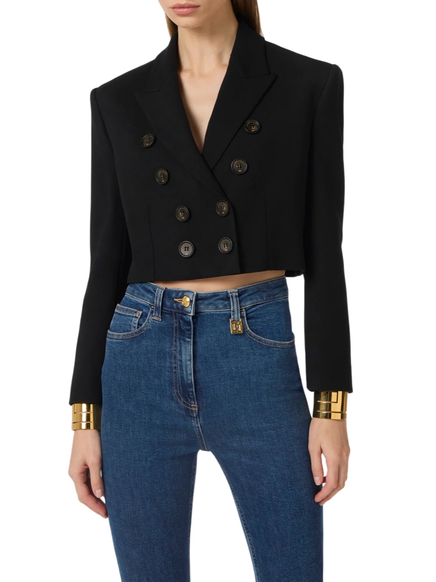 Elisabetta Franchi giacca crop doppiopetto donna nero GI22361 110 ELISABETTA FRANCHI 