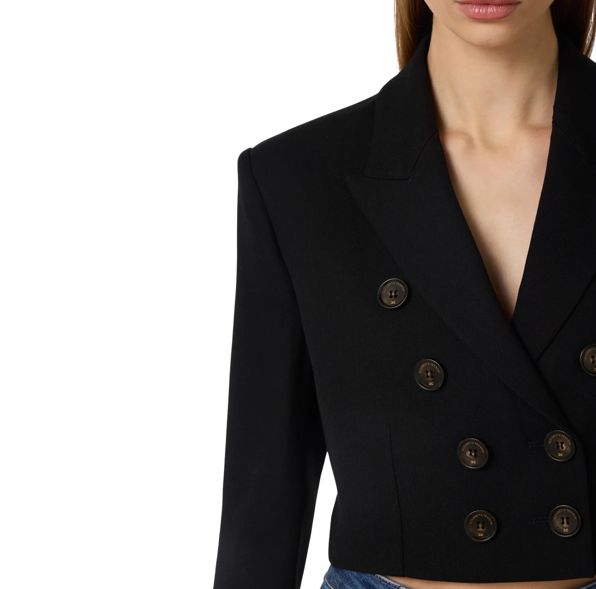 Elisabetta Franchi giacca crop doppiopetto donna nero GI22361 110 ELISABETTA FRANCHI 