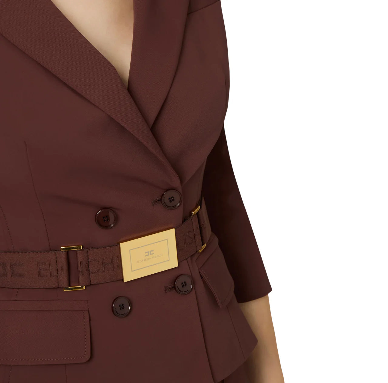 Elisabetta Franchi giacca doppiopetto in tessuto tecnico marrone GI22461 644 ELISABETTA FRANCHI 