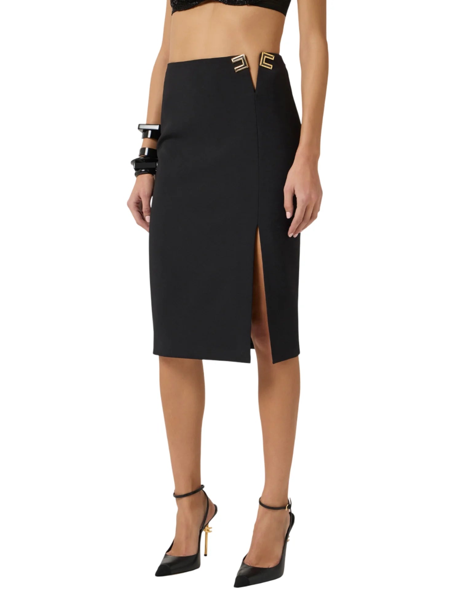 Elisabetta Franchi gonna midi con dettaglio iconico nero GO14761 110 ELISABETTA FRANCHI 