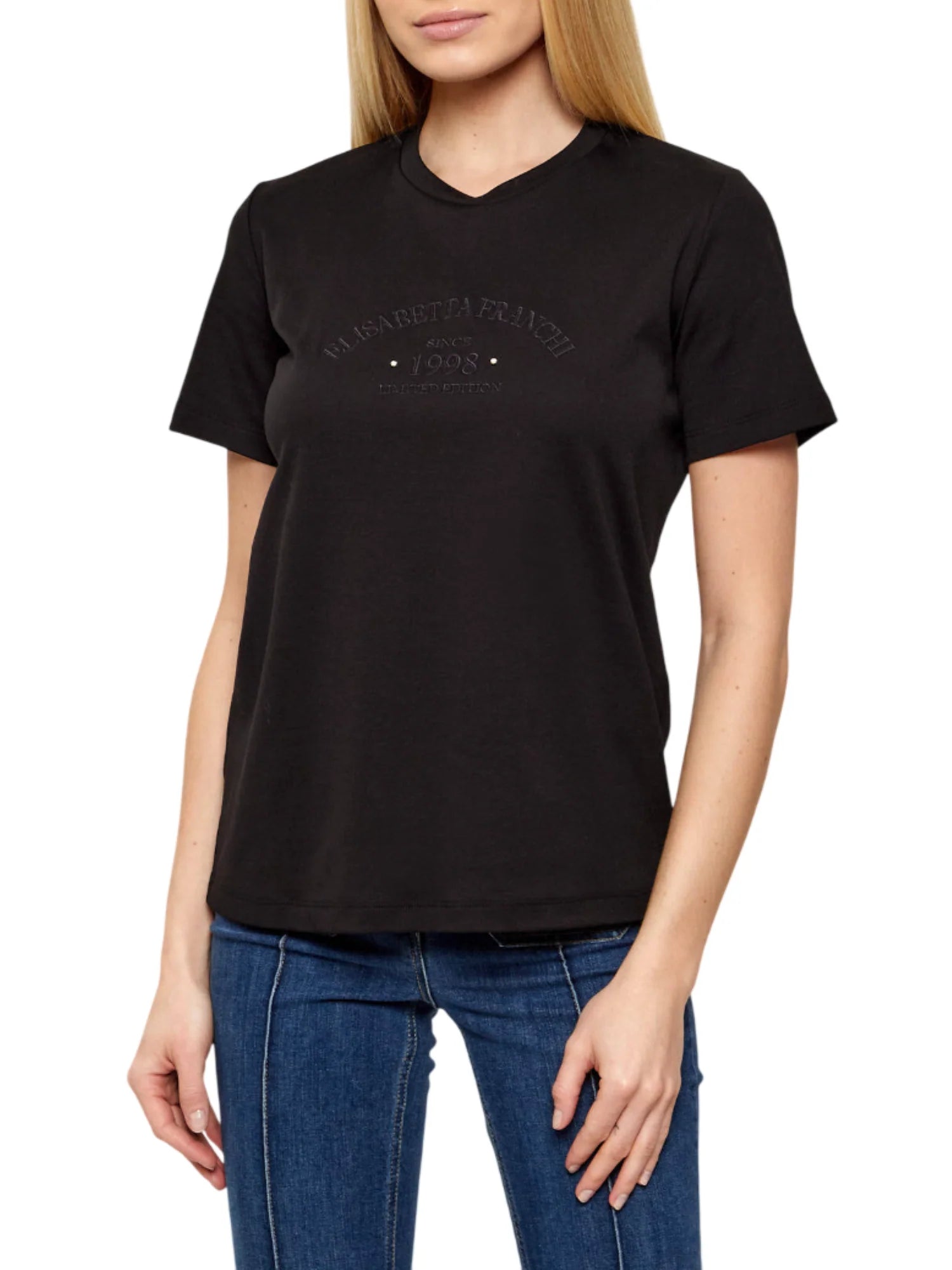 Elisabetta Franchi T-shirt manica corta con logo nero MA01761 110 ELISABETTA FRANCHI 
