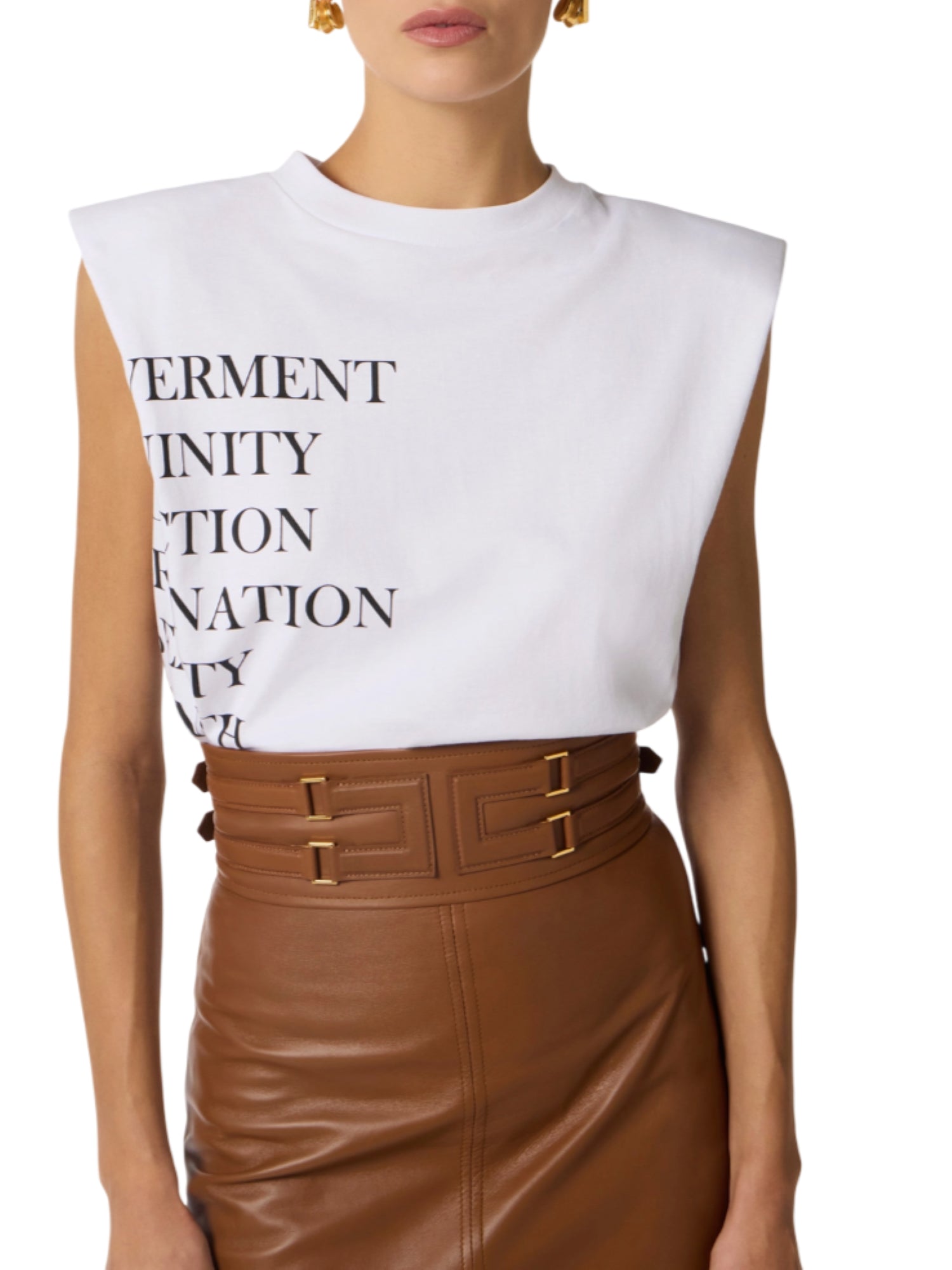 Elisabetta Franchi T-shirt smanicata con spalline bianco MA70P61 270 ELISABETTA FRANCHI 