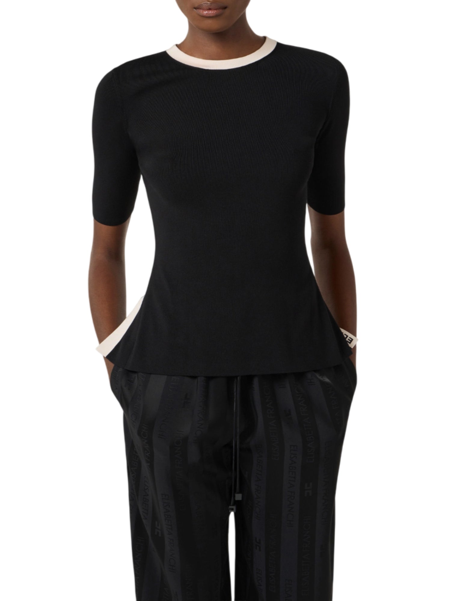 Elisabetta Franchi maglia manica corta con schiena scoperta nero MK67S61 685 ELISABETTA FRANCHI 