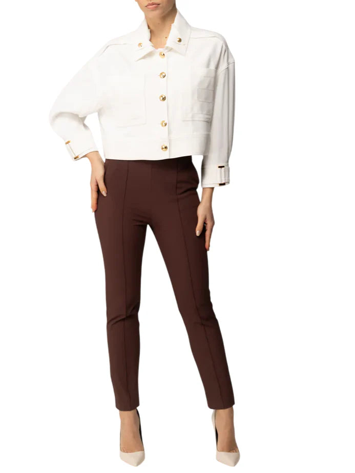 Elisabetta Franchi pantaloni slim in tessuto tecnico marrone PA13261 644 ELISABETTA FRANCHI 