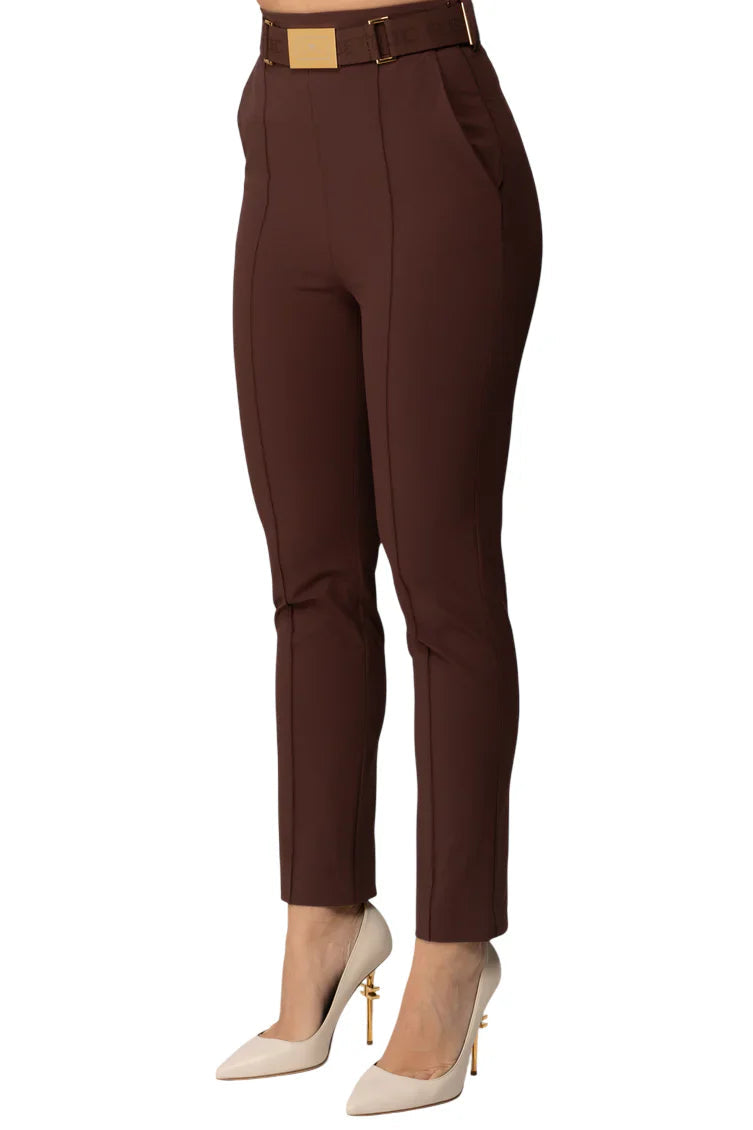 Elisabetta Franchi pantaloni slim in tessuto tecnico marrone PA13261 644 ELISABETTA FRANCHI 