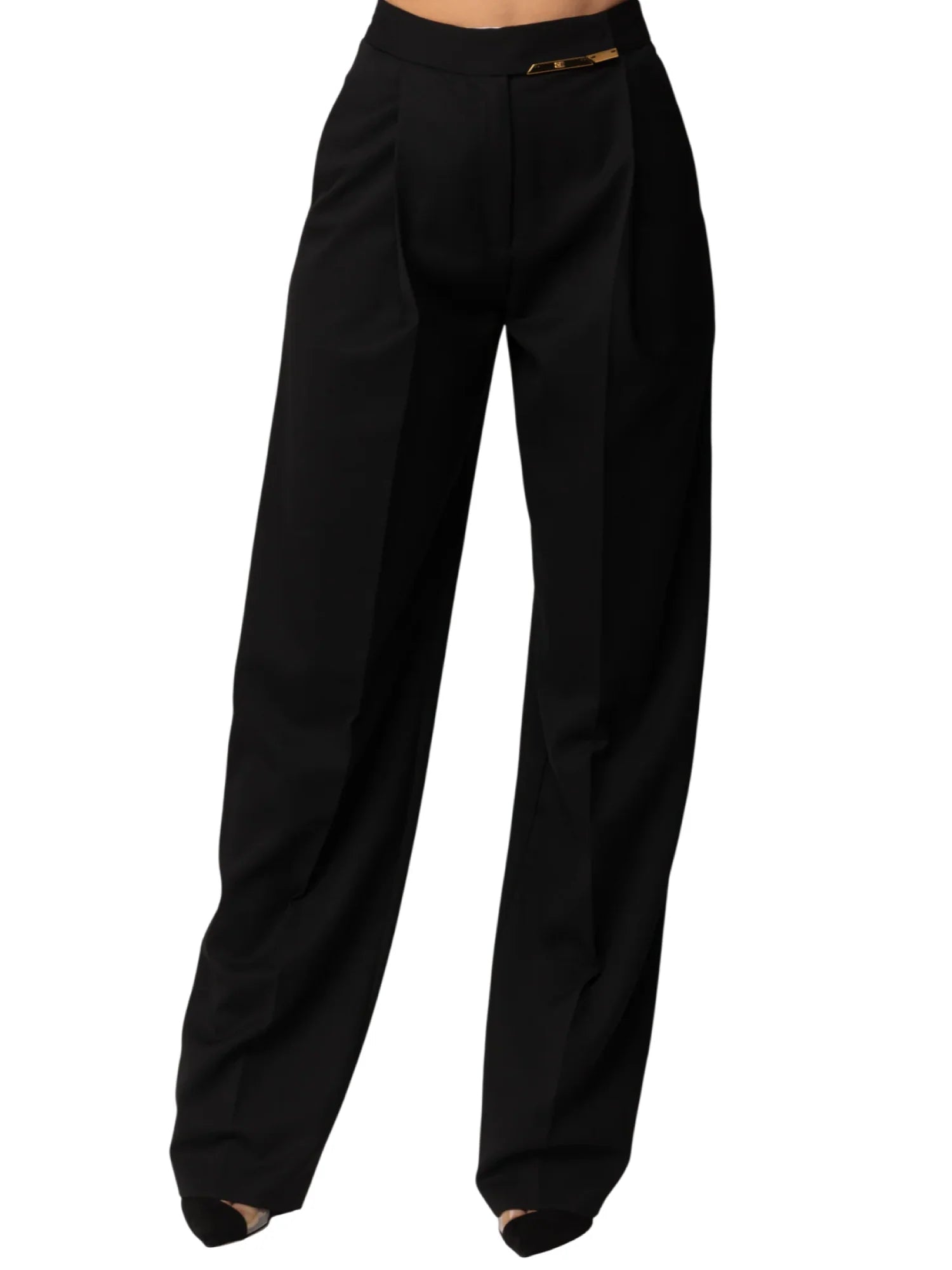 Elisabetta Franchi pantaloni gamba larga donna con pinces nero PA15761 110 ELISABETTA FRANCHI 