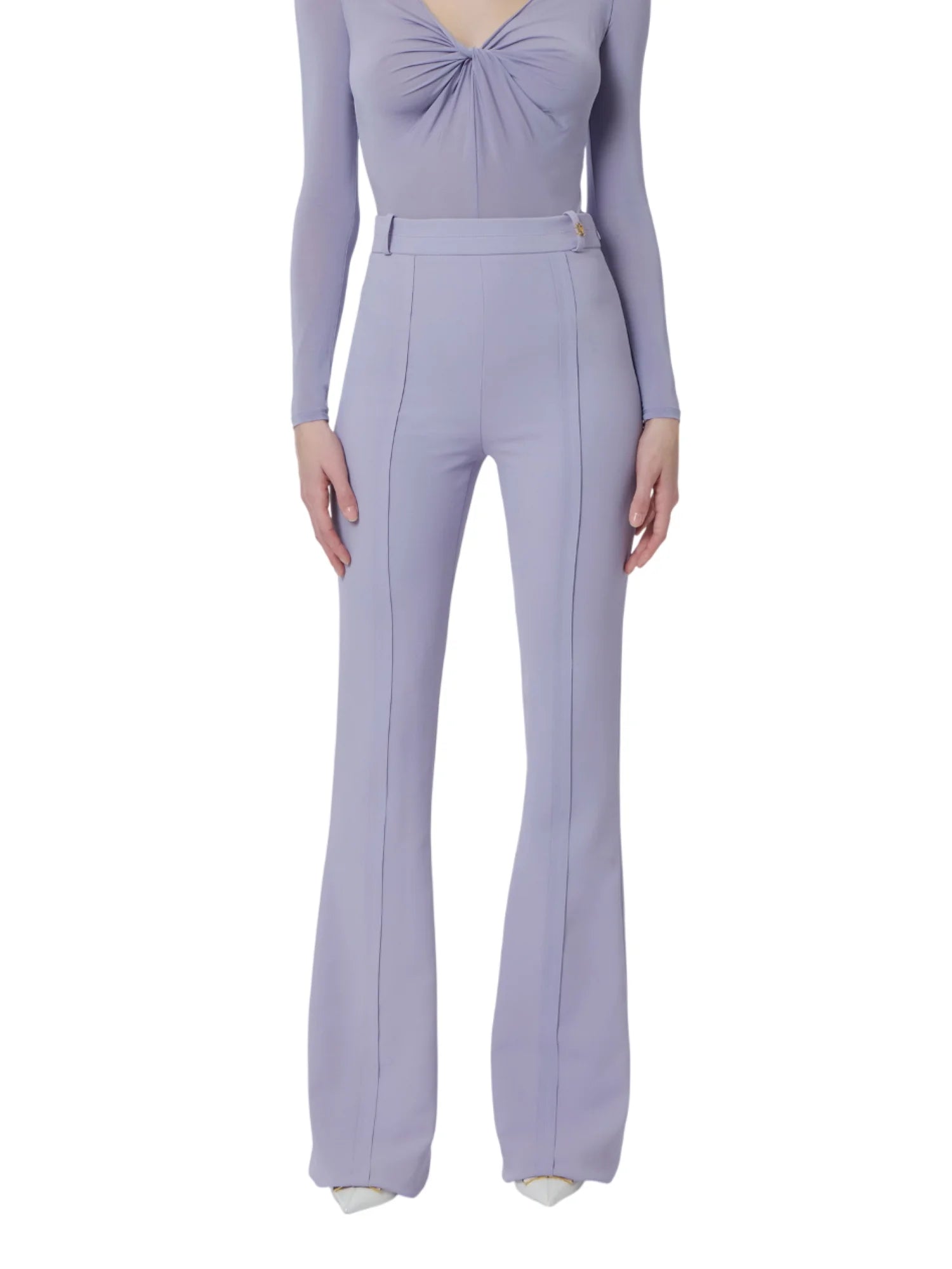 Elisabetta Franchi pantaloni a zampa in tessuto crepe lilla PA16961 EV7 ELISABETTA FRANCHI 