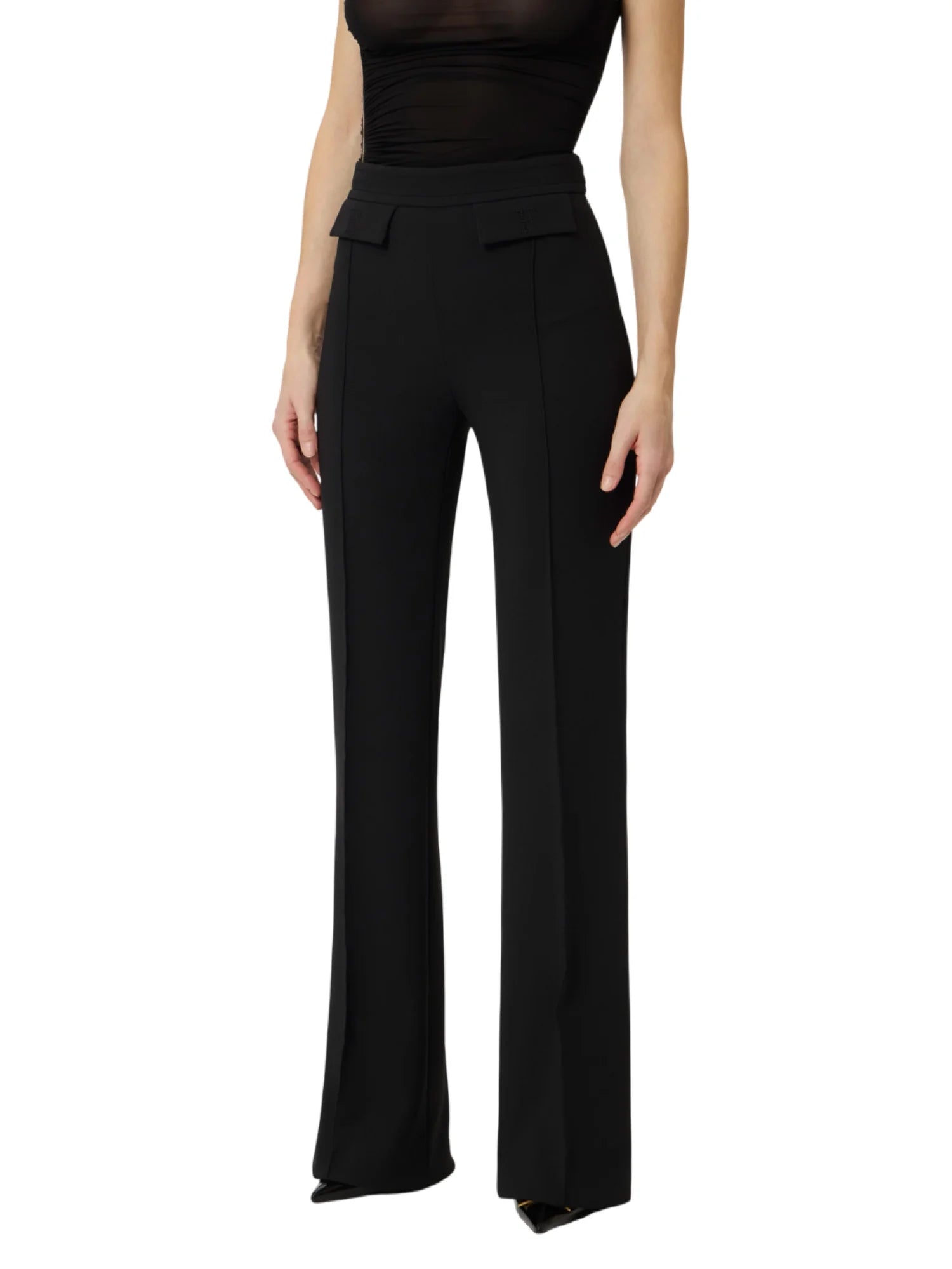 Elisabetta Franchi pantaloni a zampa in tessuto crepe nero PA17161 110 ELISABETTA FRANCHI 