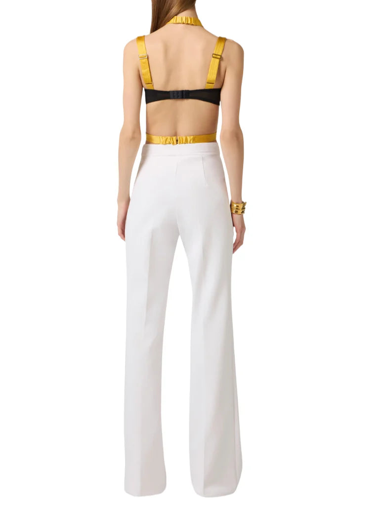 Elisabetta Franchi pantaloni a zampa in tessuto crepe avorio PA17161 360 ELISABETTA FRANCHI 
