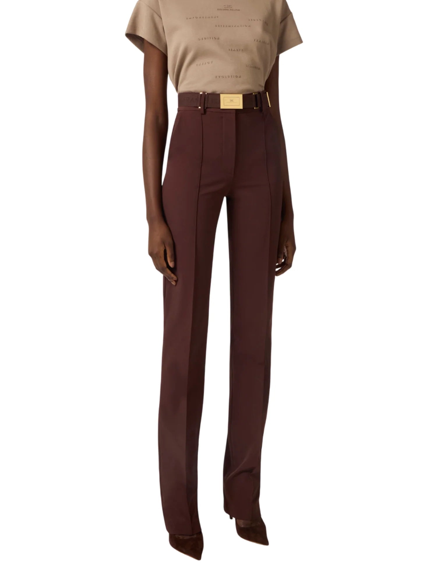 Elisabetta Franchi pantaloni gamba dritta con cintura marrone PA17261 644 ELISABETTA FRANCHI 